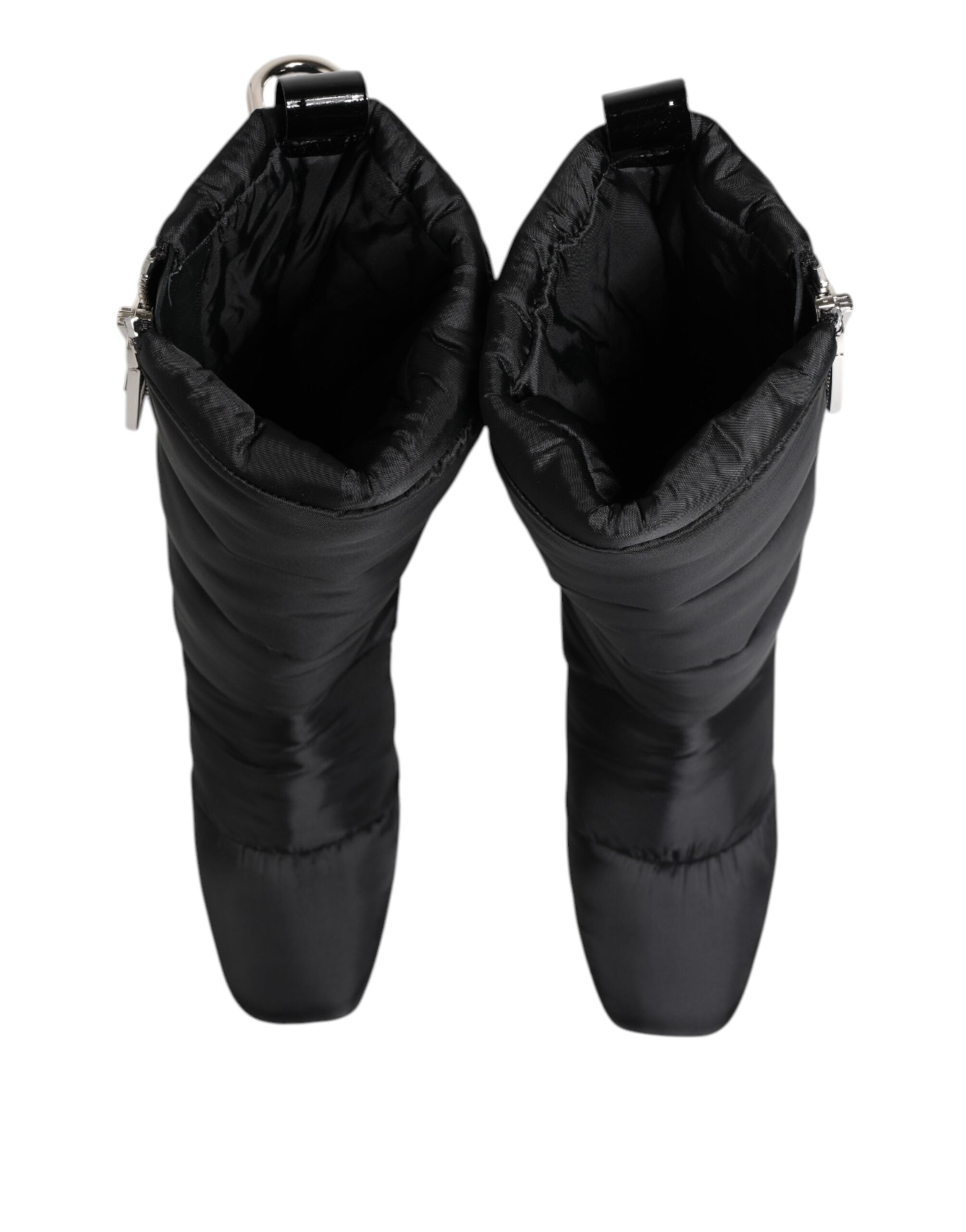 Dolce & Gabbana Black Padded Mid Calf Logo Heel Boots Women's Shoes