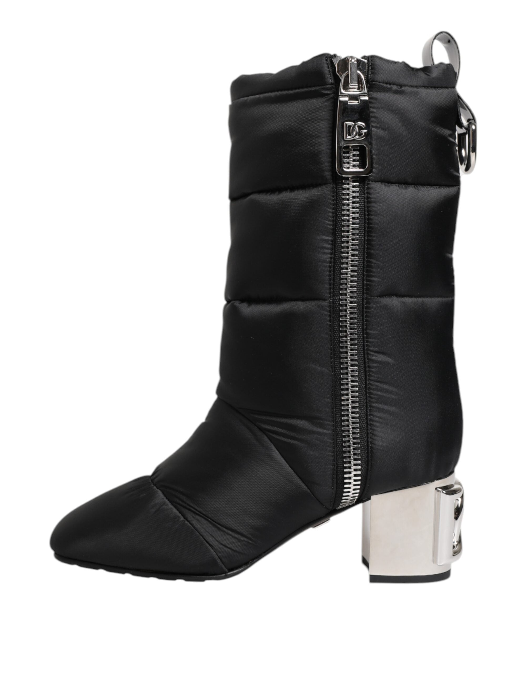 Dolce & Gabbana Black Padded Mid Calf Logo Heel Boots Women's Shoes