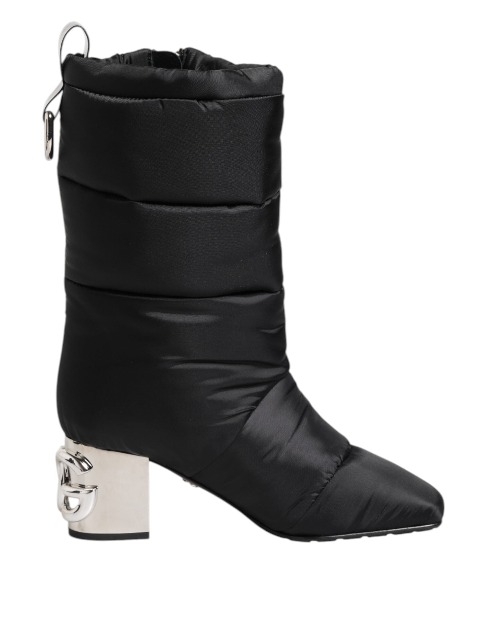Dolce & Gabbana Black Padded Mid Calf Logo Heel Boots Women's Shoes