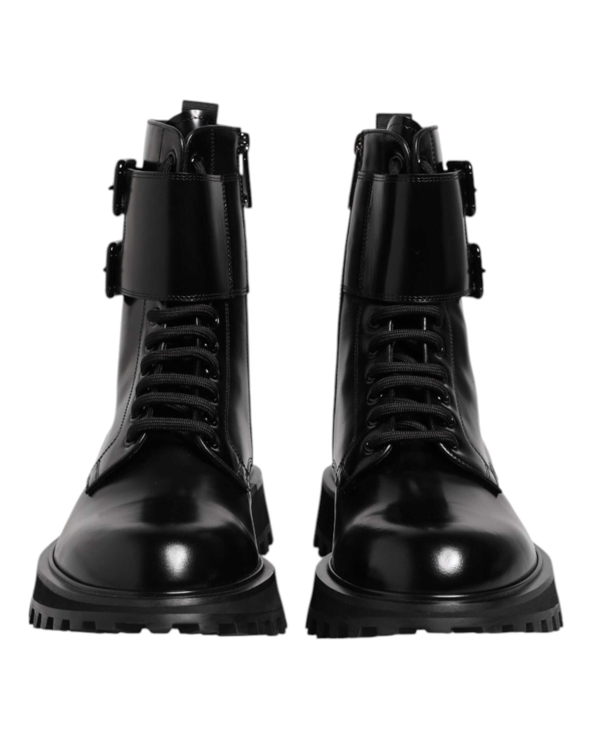 Dolce & Gabbana Black Leather Lace Up Mid Calf Boots Men's Shoes