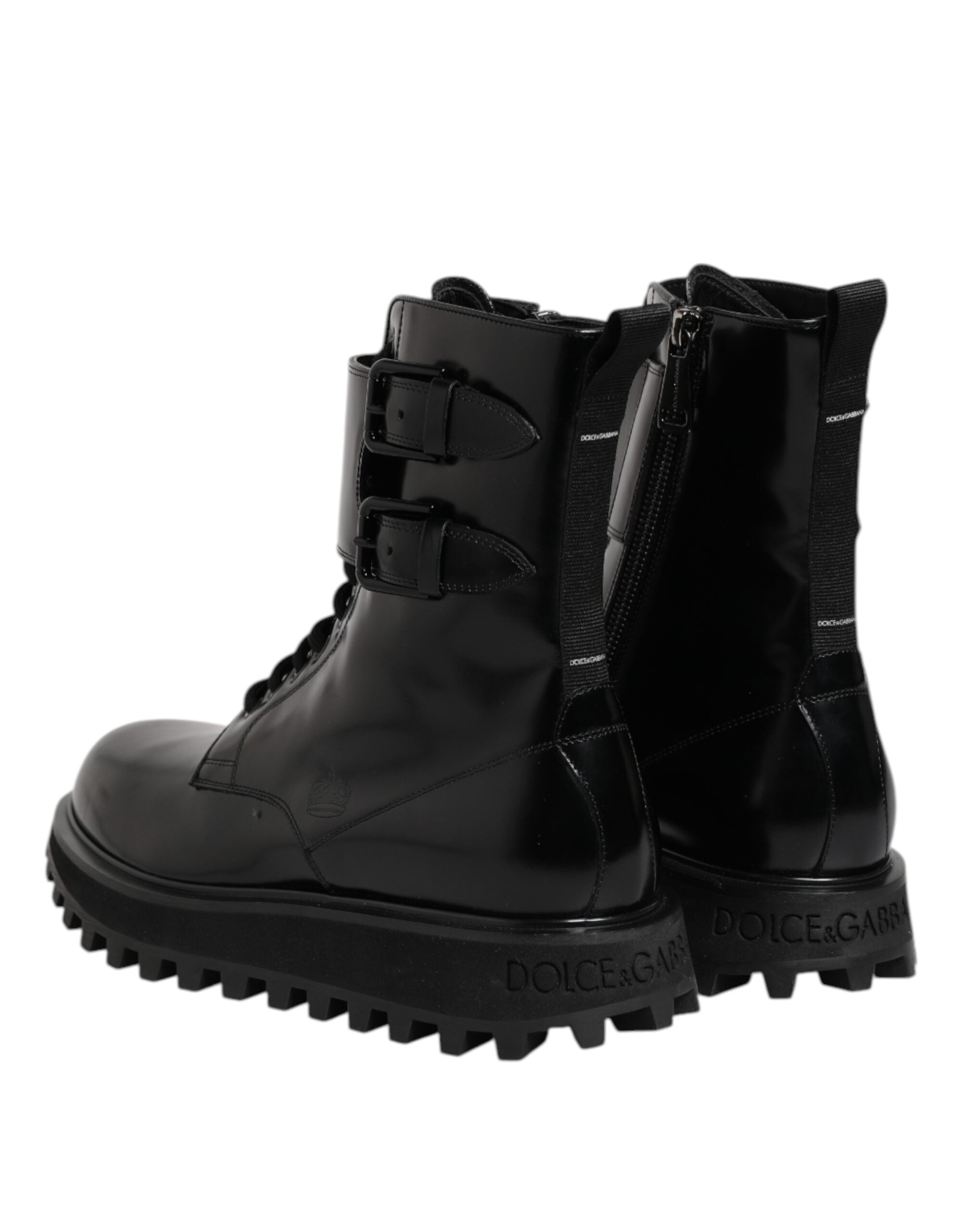 Dolce & Gabbana Black Leather Lace Up Mid Calf Boots Men's Shoes