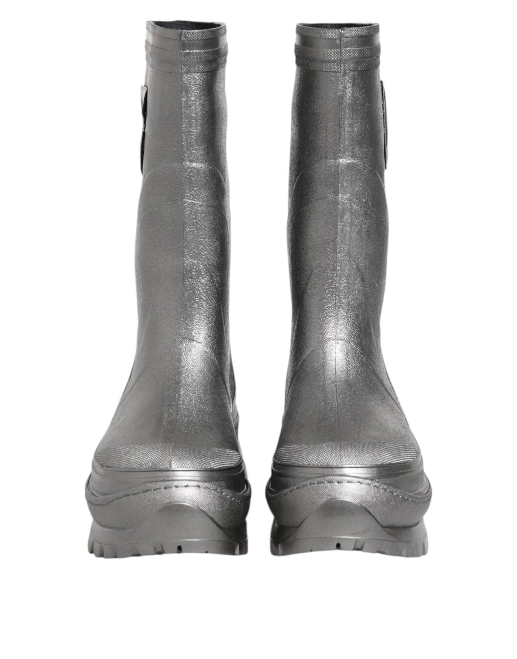 Dolce & Gabbana Metallic Silver Pull On Rain Boots Men's Shoes