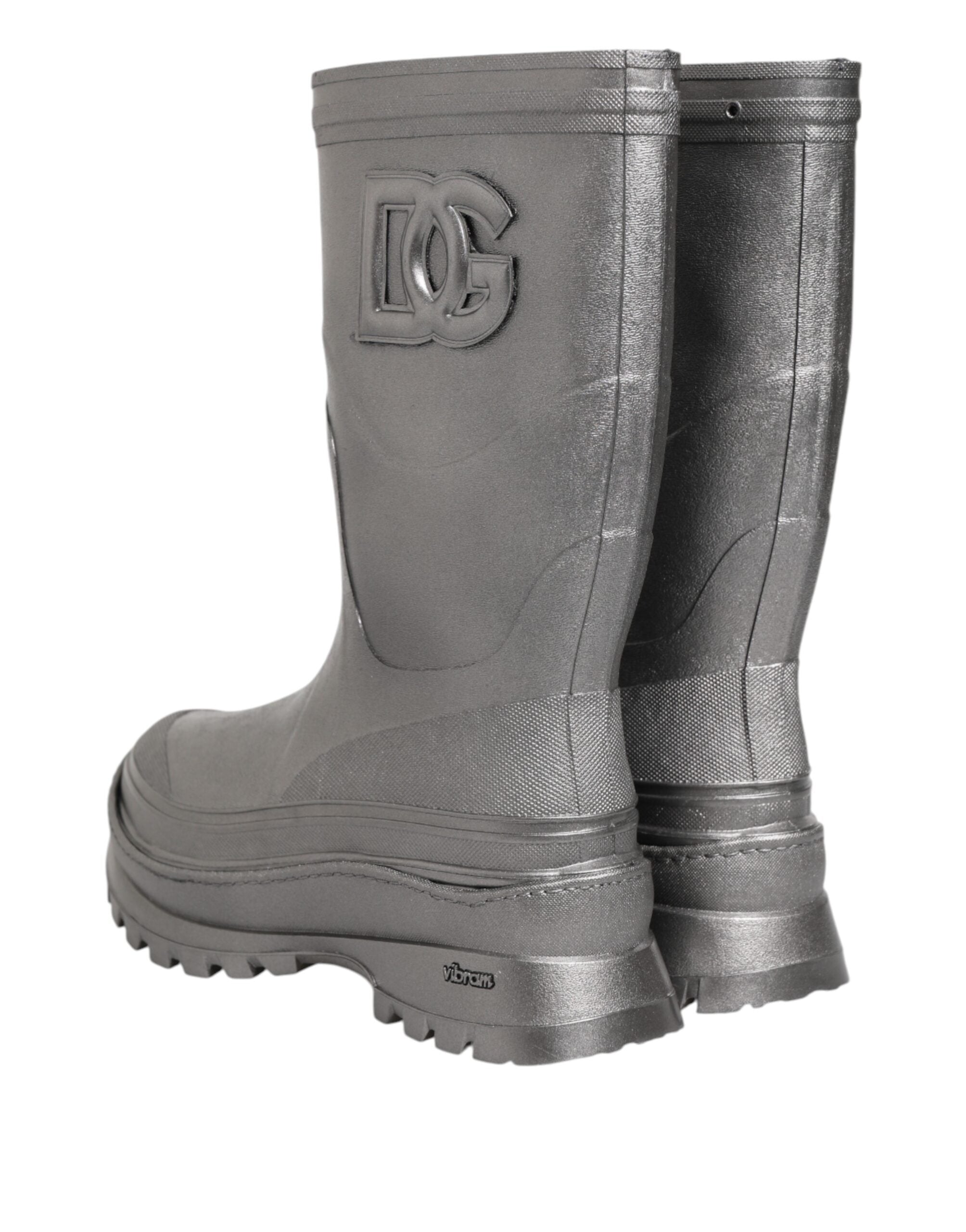 Dolce & Gabbana Metallic Silver Pull On Rain Boots Men's Shoes