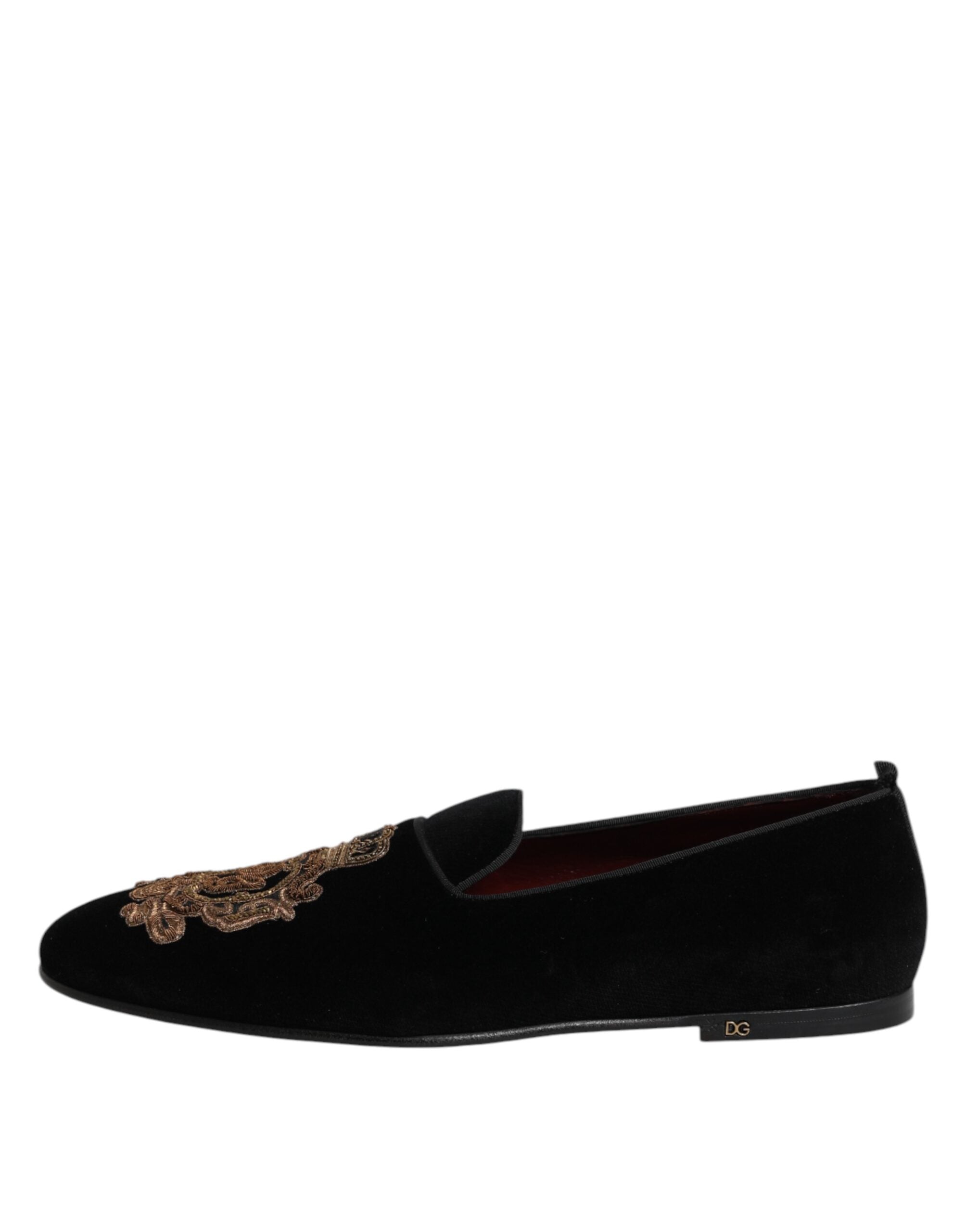 Dolce & Gabbana Black Velvet Gold Crown Mens Loafers Men's Shoes