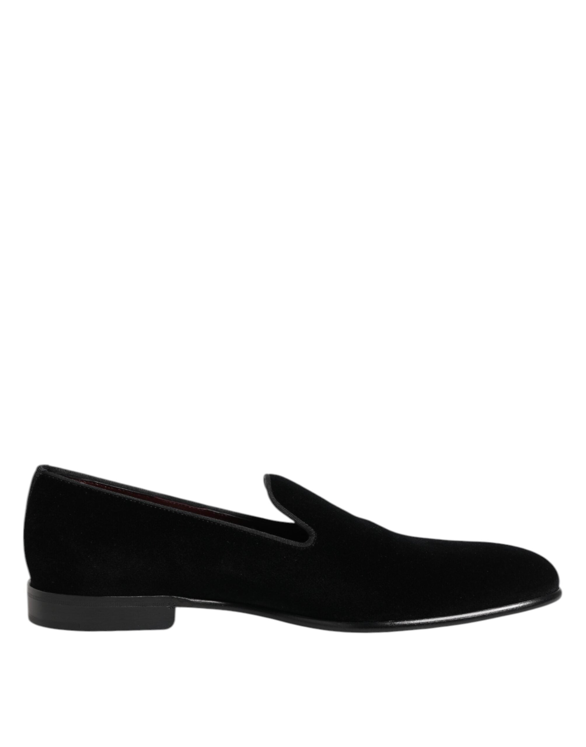 Dolce & Gabbana Black Velvet Slip On Loafers Men Formal Men's Shoes