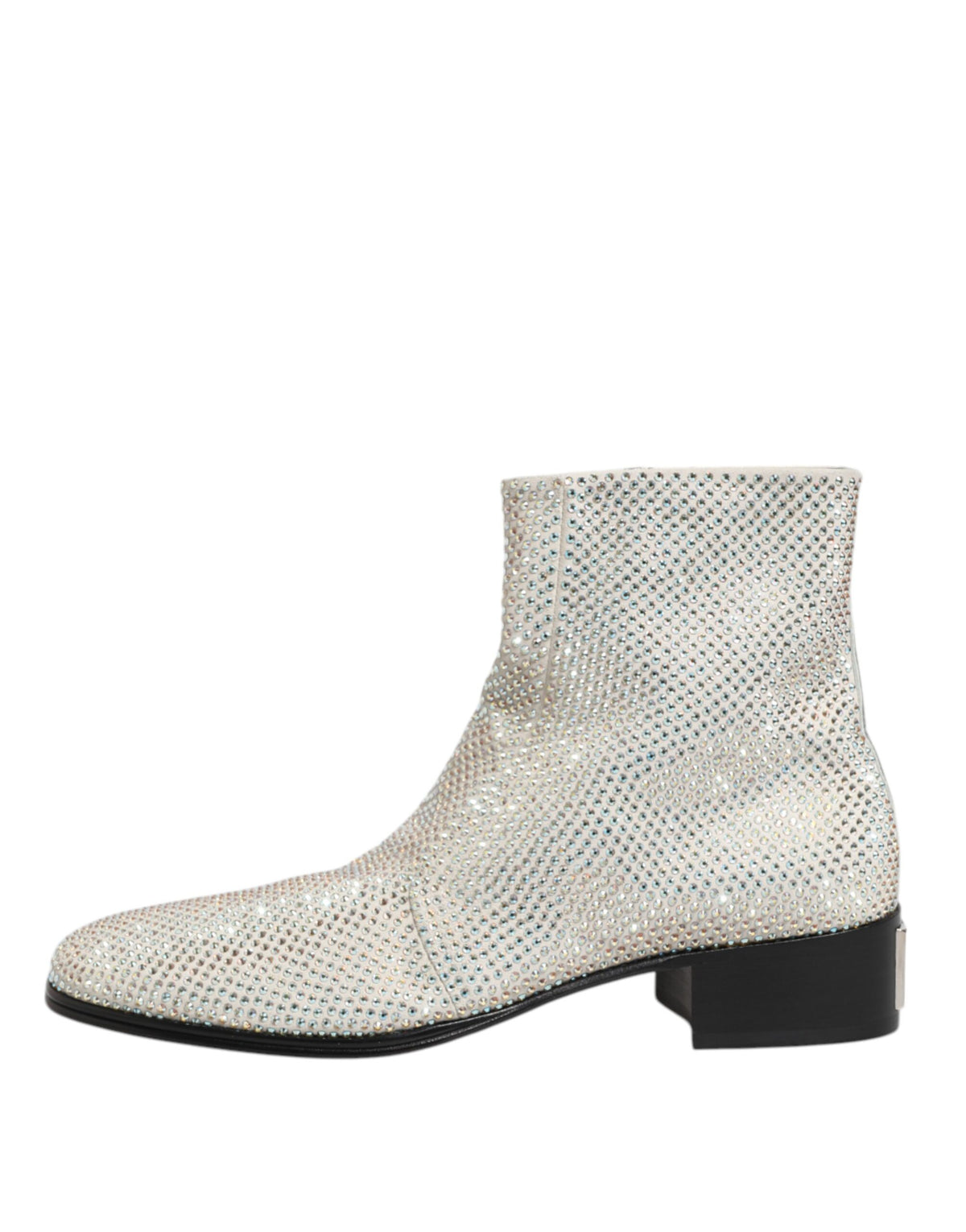 Dolce & Gabbana White Strass DG Logo Heels Ankle Boots Men's Shoes