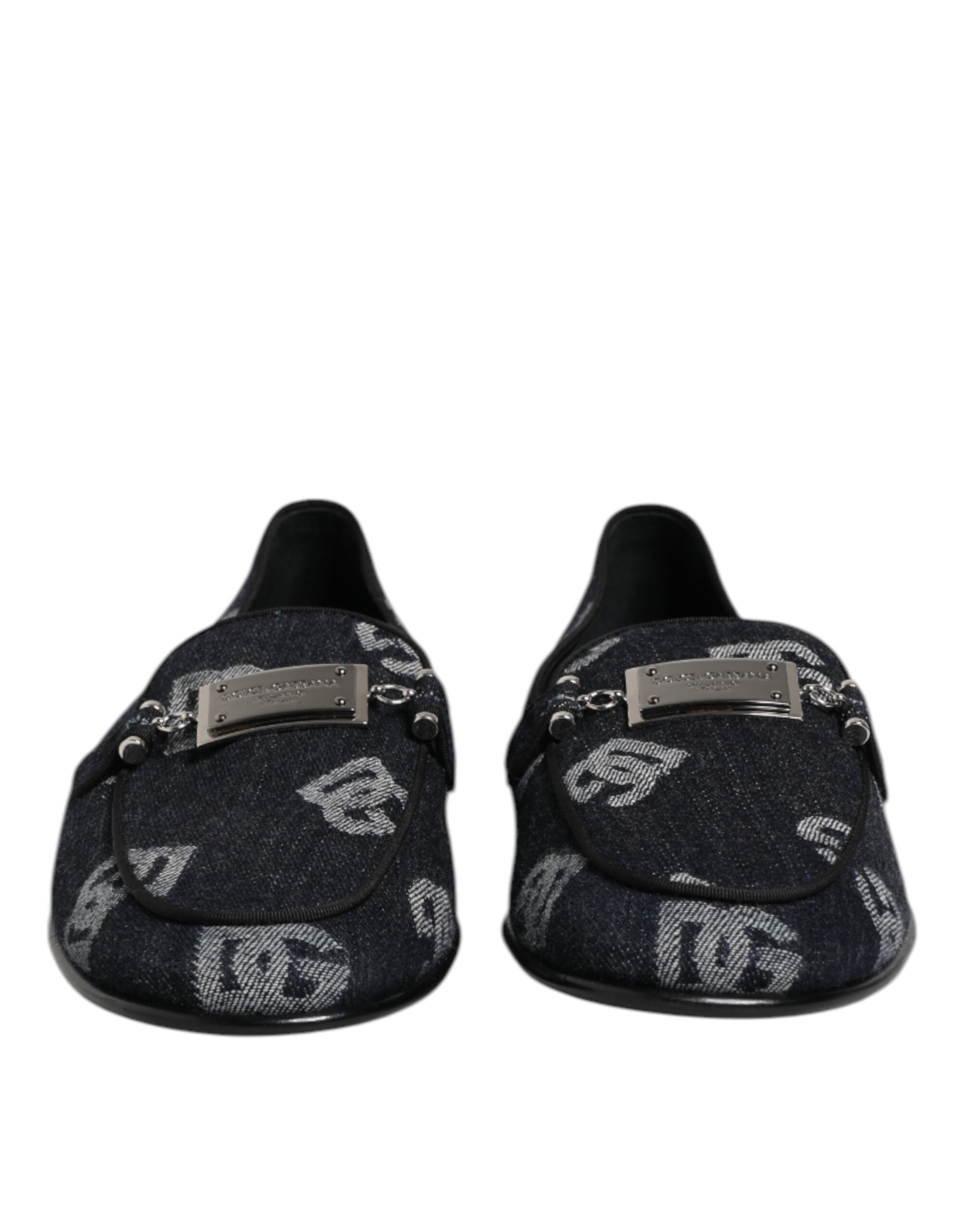 Dolce & Gabbana Blue Logo Cotton Loafers Formal Dress Men's Shoes