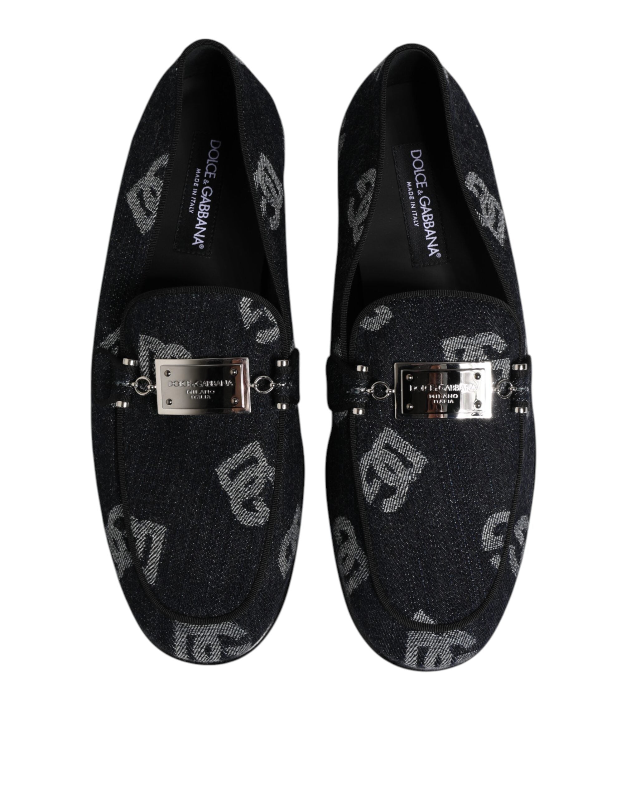 Dolce & Gabbana Blue Logo Cotton Loafers Formal Dress Men's Shoes