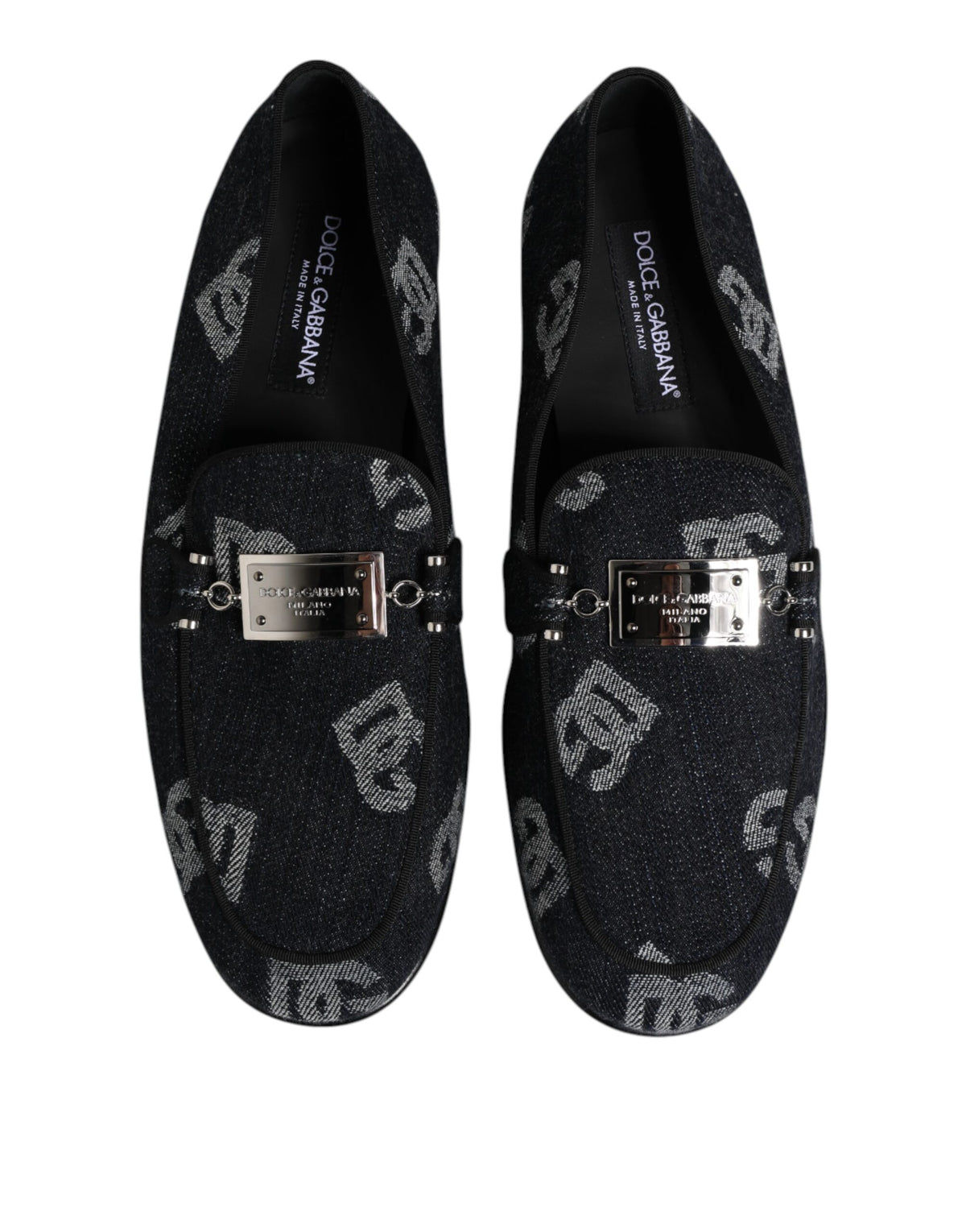Dolce & Gabbana Blue Logo Cotton Loafers Formal Dress Men's Shoes