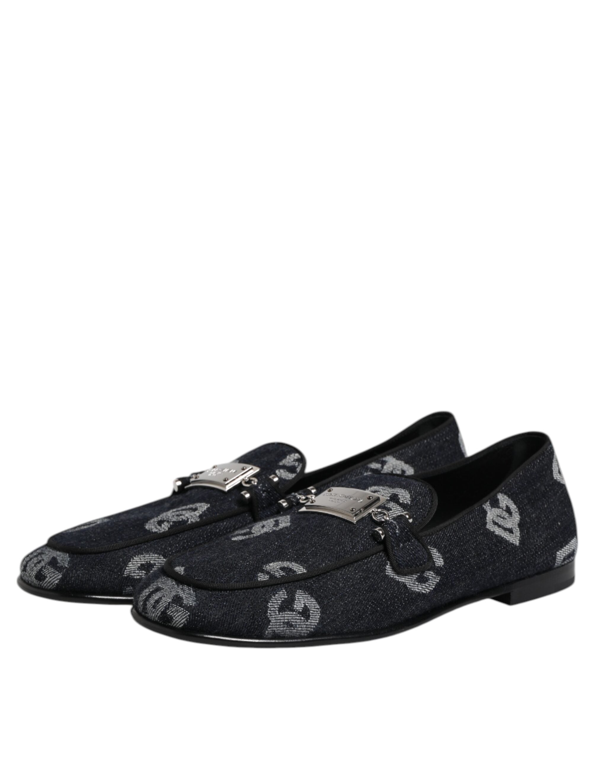 Dolce & Gabbana Blue Logo Cotton Loafers Formal Dress Men's Shoes