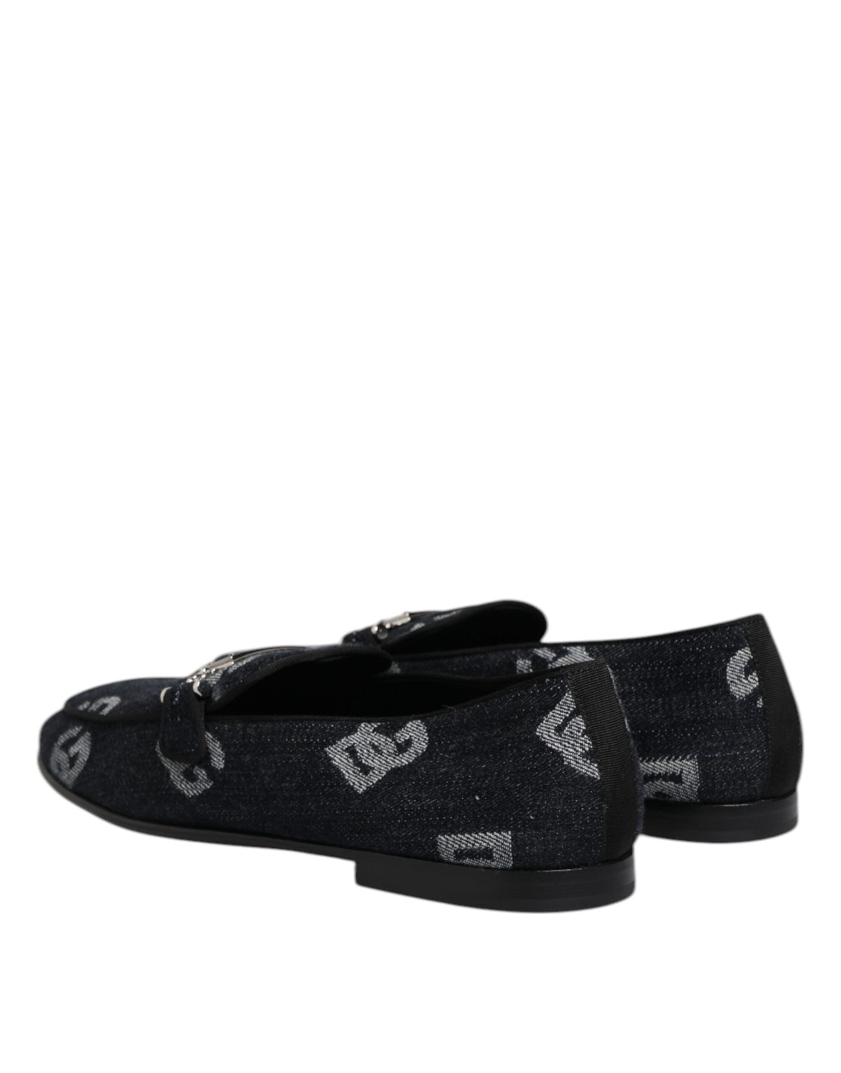 Dolce & Gabbana Blue Logo Cotton Loafers Formal Dress Men's Shoes