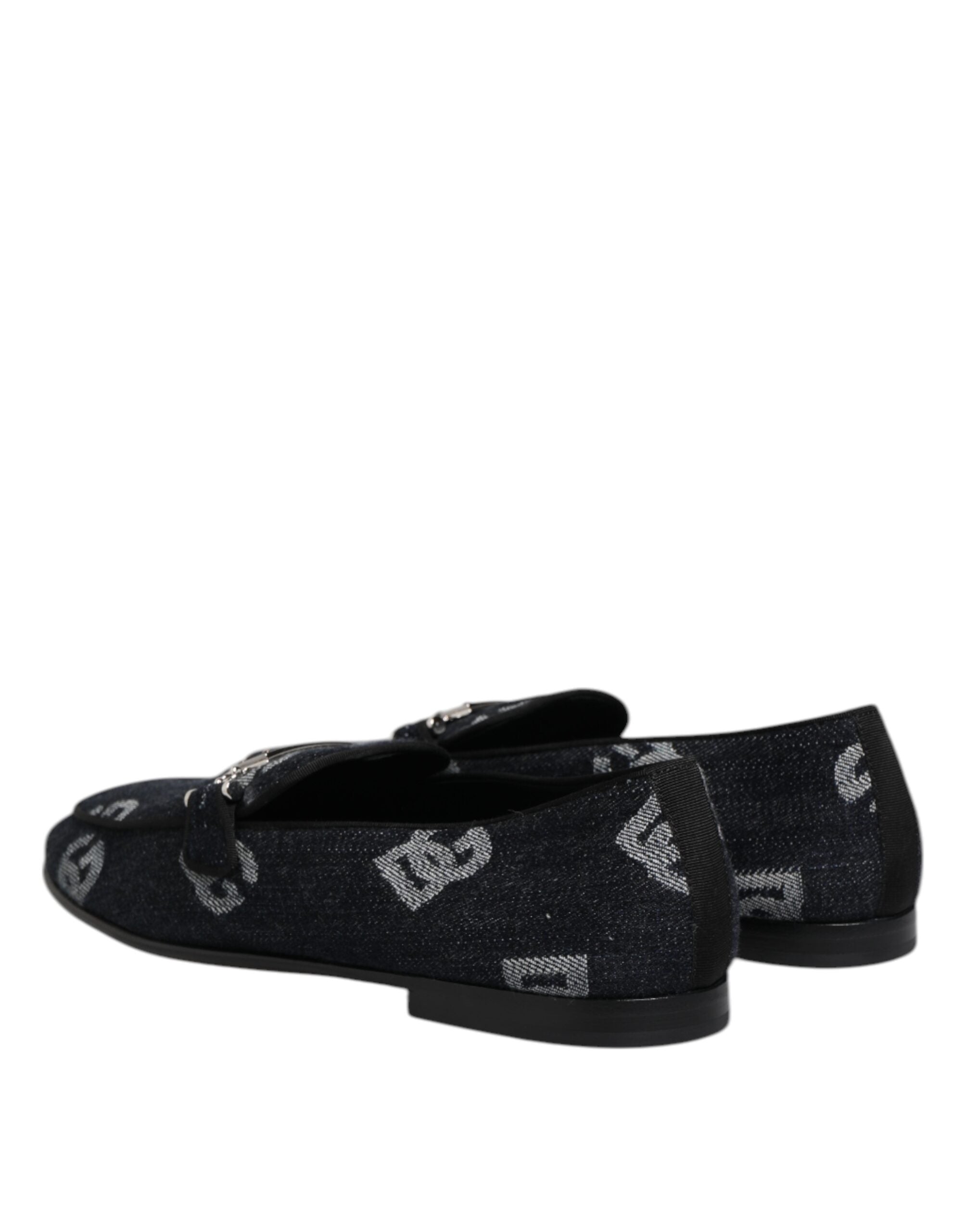 Dolce & Gabbana Blue Logo Cotton Loafers Formal Dress Men's Shoes