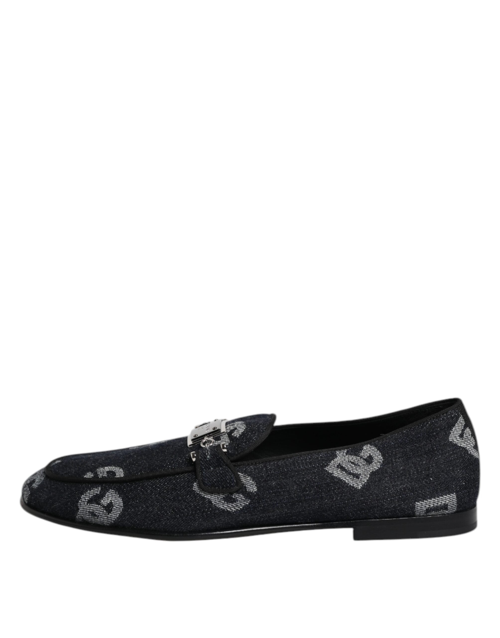 Dolce & Gabbana Blue Logo Cotton Loafers Formal Dress Men's Shoes