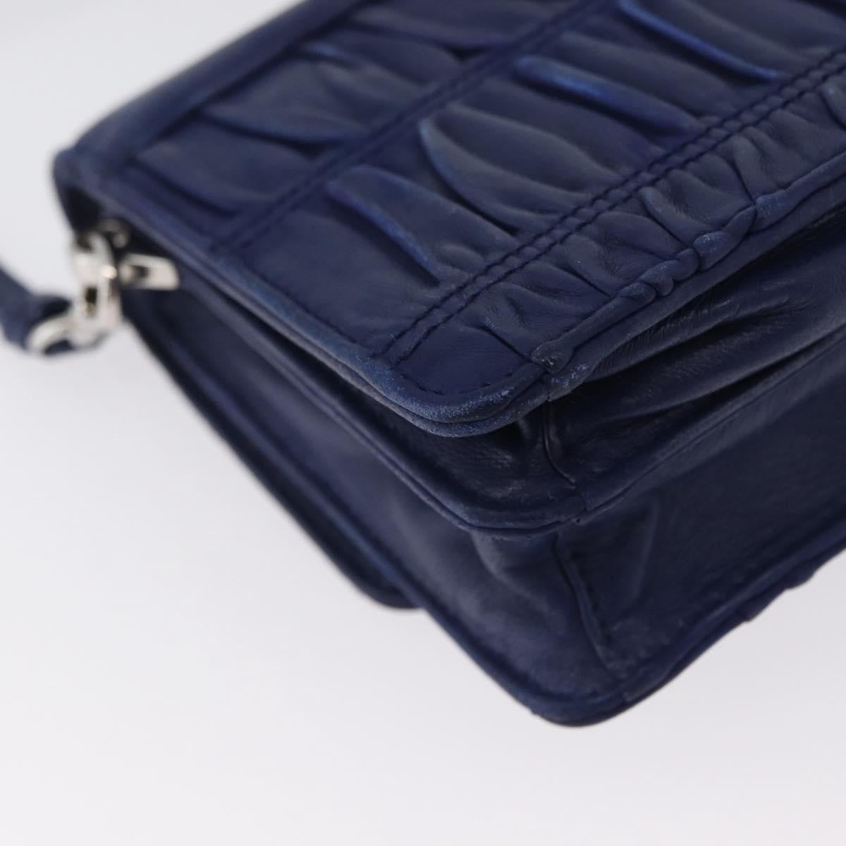Prada Gaufre Flap Nappa Leather Blue Leather Shoulder Bag Bag (Pre-Owned)
