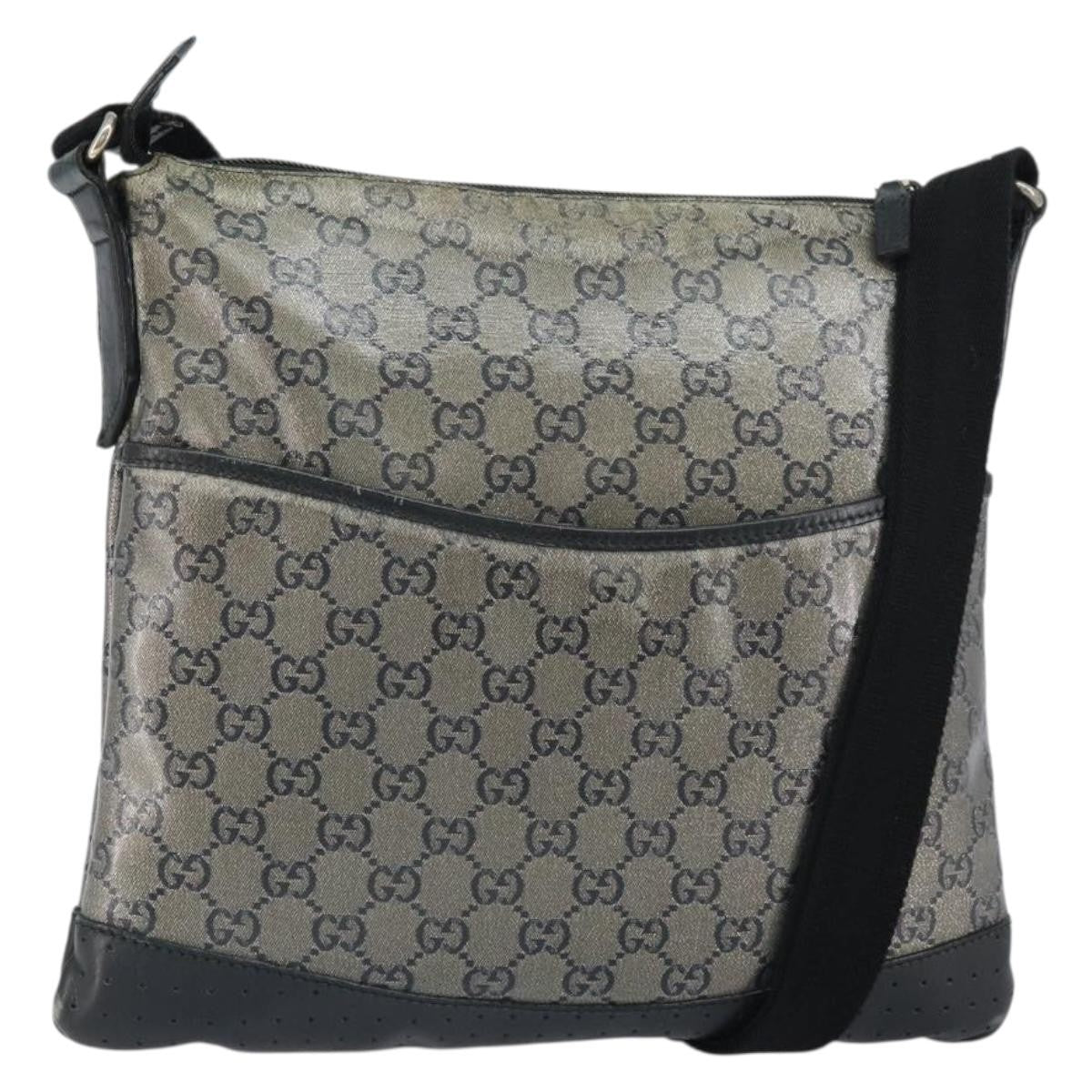 Gucci Zip Messenger Gg Canvas With Perforated Leather Navy Canvas Shoulder Bag Bag (Pre-Owned)
