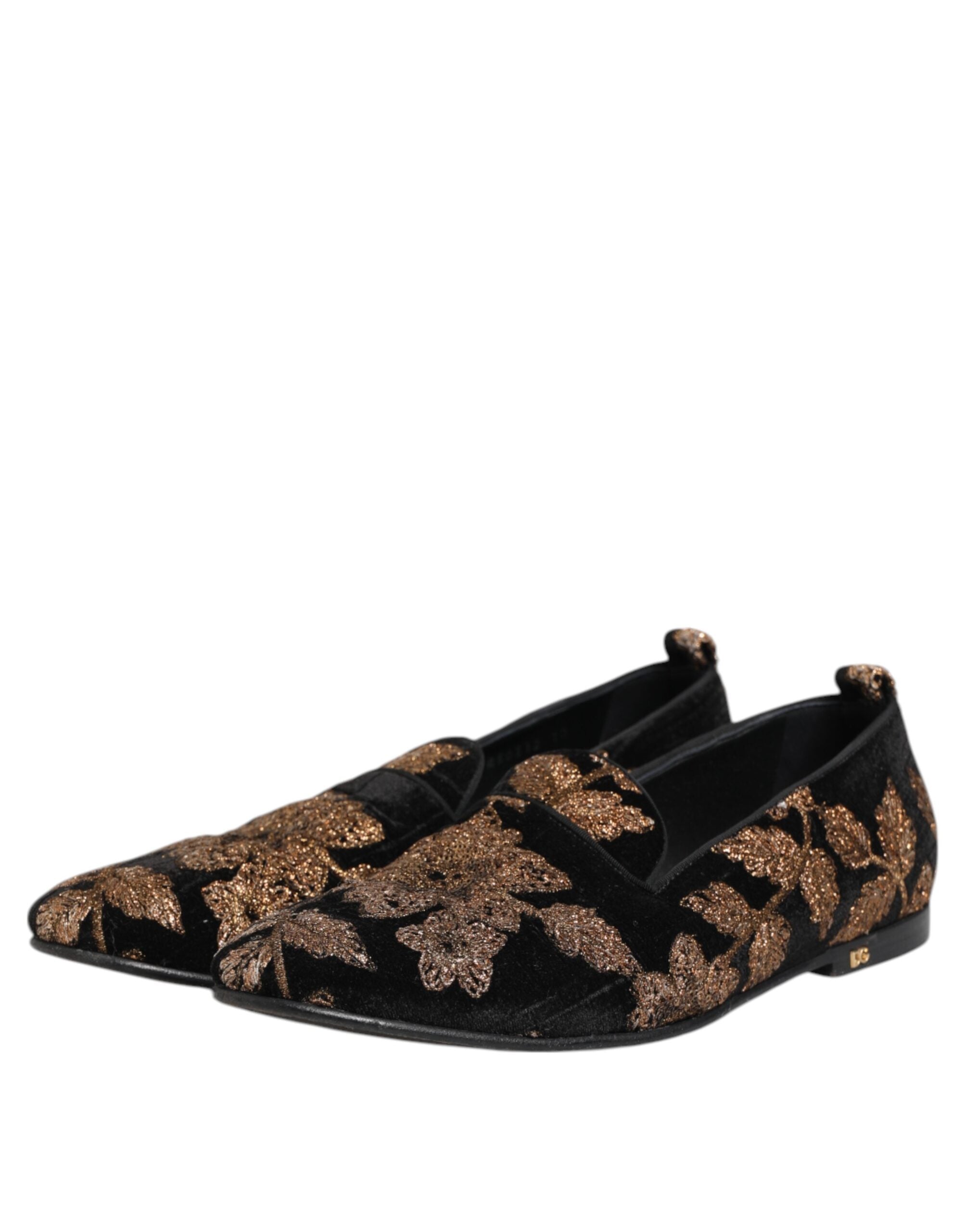 Dolce & Gabbana Black Floral Embroidery Men Loafers Men's Shoes (Pre-Owned)