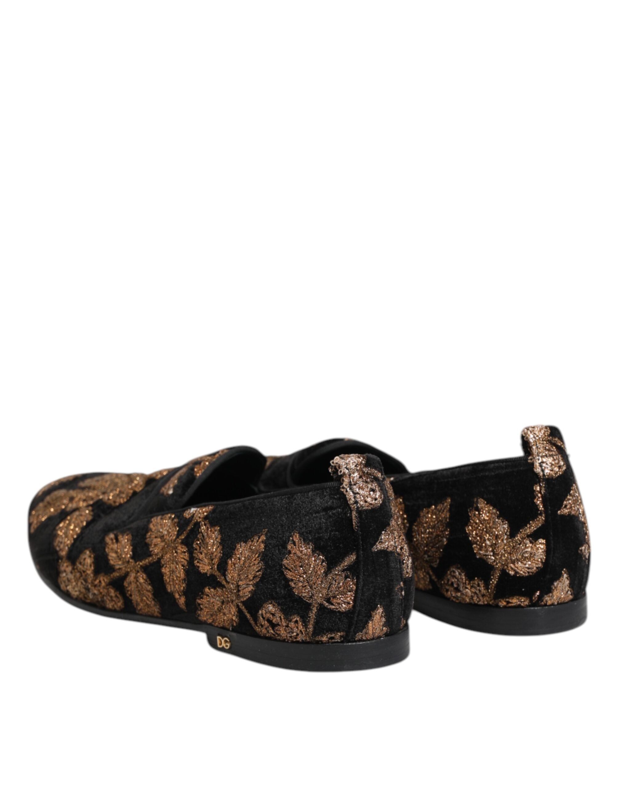 Dolce & Gabbana Black Floral Embroidery Men Loafers Men's Shoes (Pre-Owned)
