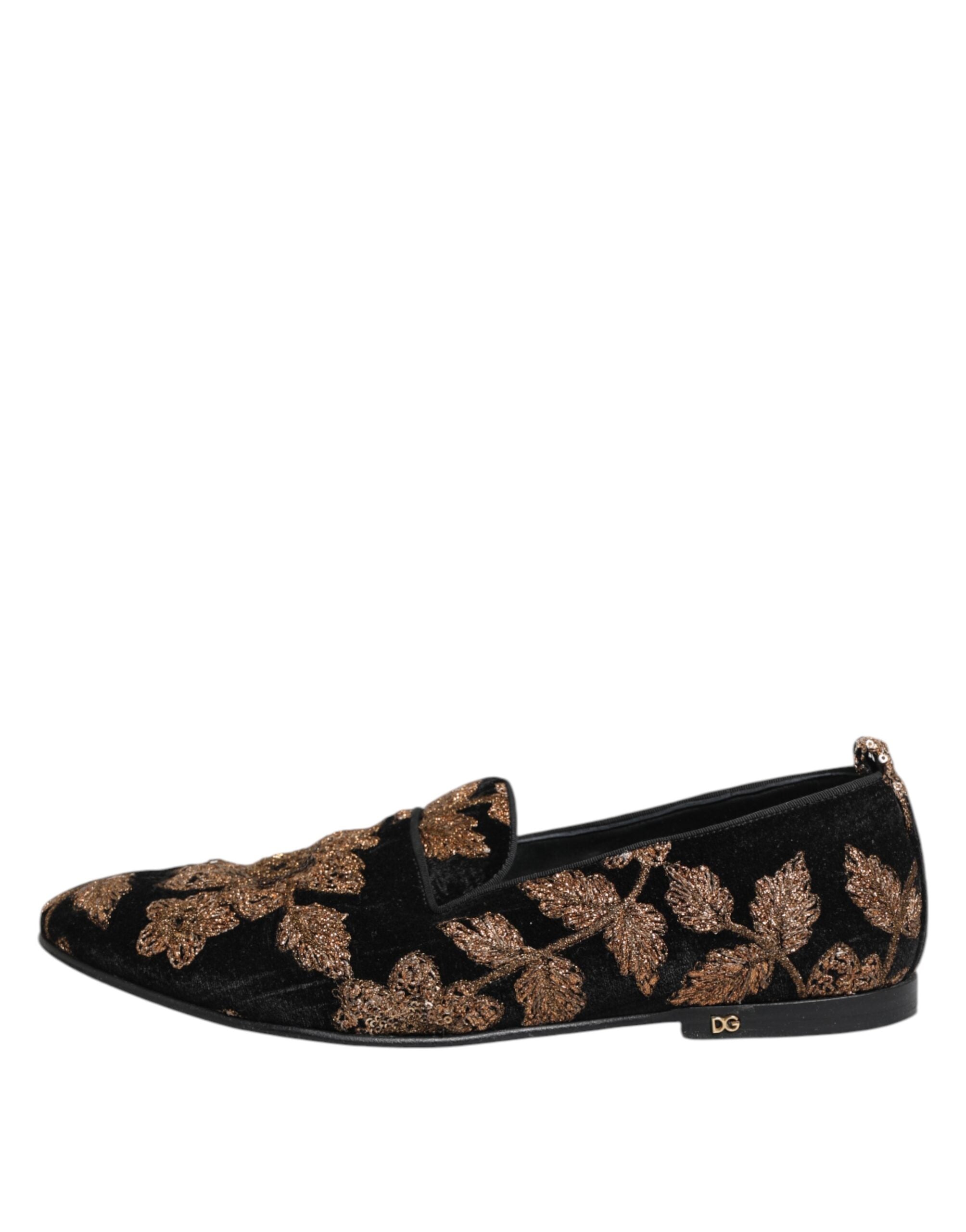 Dolce & Gabbana Black Floral Embroidery Men Loafers Men's Shoes (Pre-Owned)
