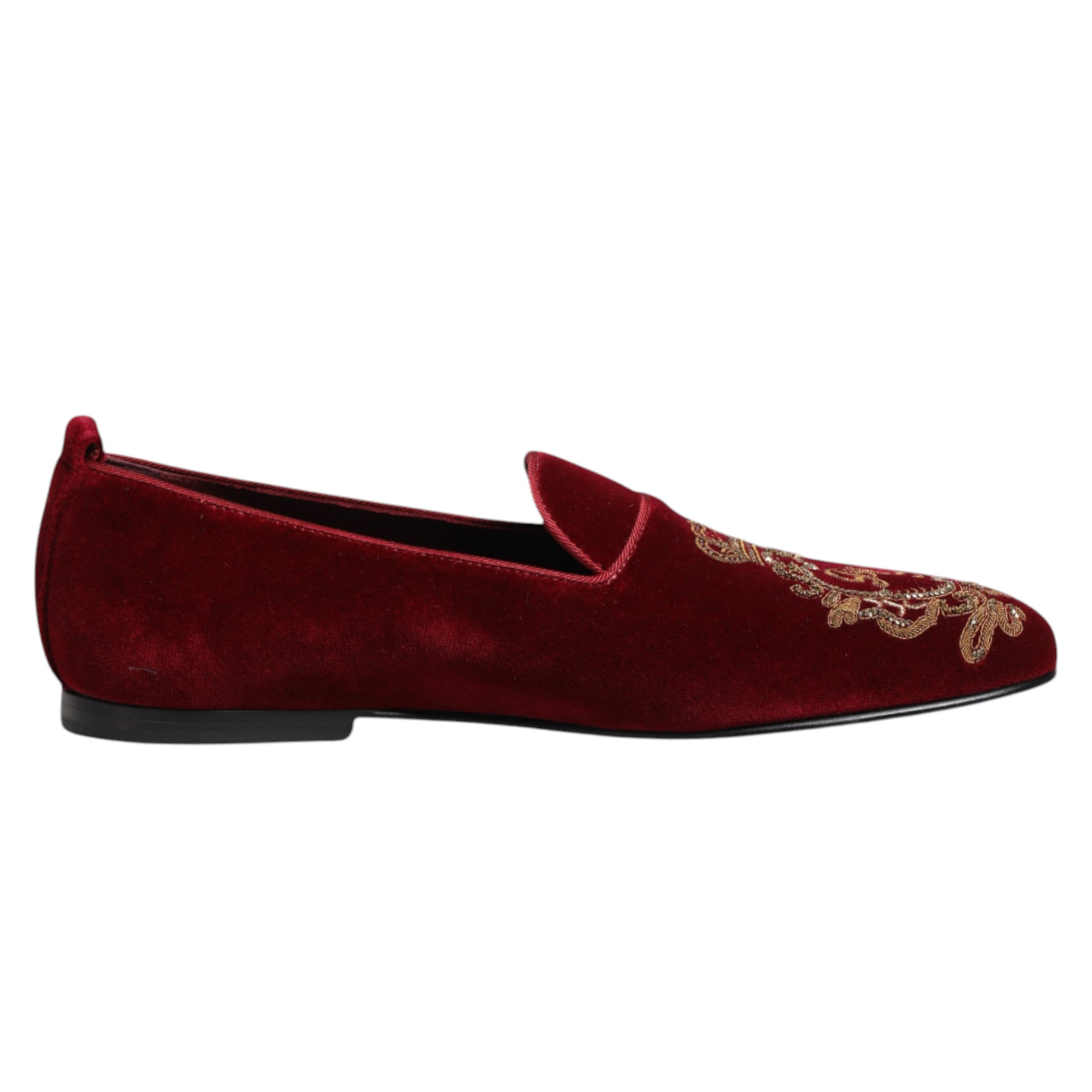 Dolce & Gabbana Red Velvet Gold Crown Mens Loafers Men's Shoes