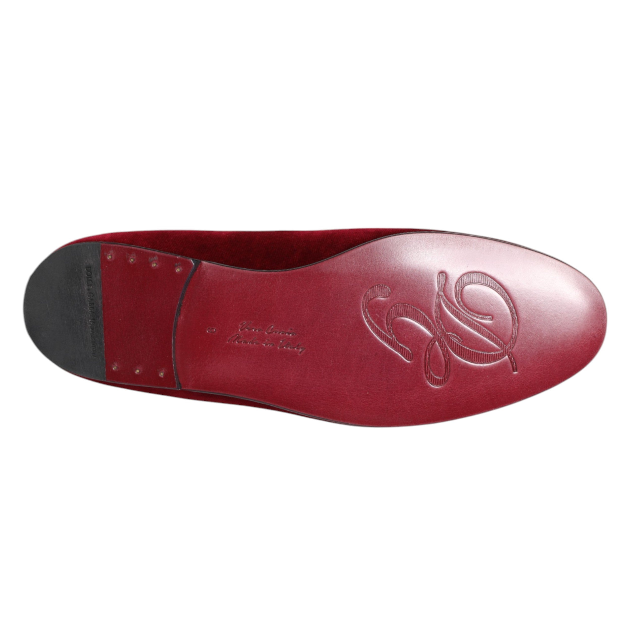 Dolce & Gabbana Red Velvet Gold Crown Mens Loafers Men's Shoes