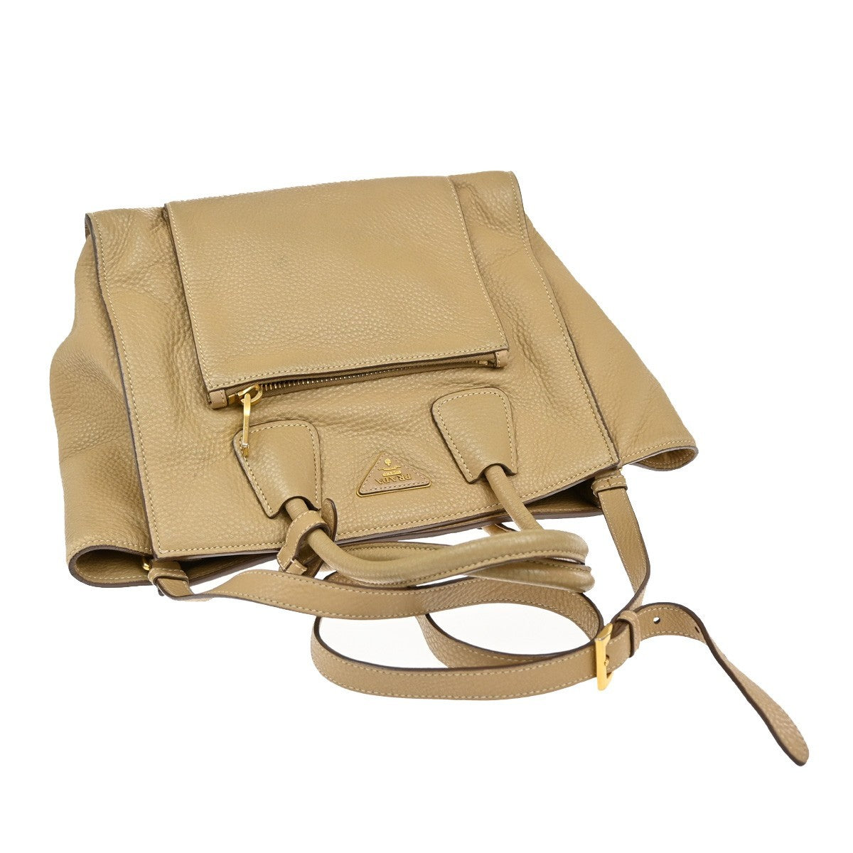 Prada Front Pocket Wing Convertible Vitello Daino Beige Leather Tote Bag Bag (Pre-Owned)