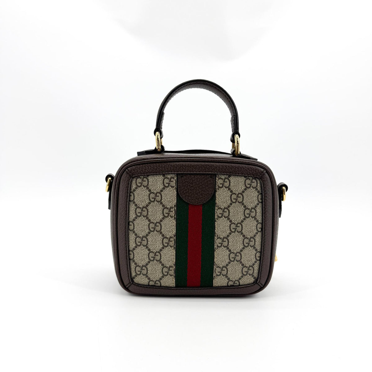 Gucci Ophidia Zip Around Top Handle Gg Coated Canvas With Leather Brown Canvas Handbag (Pre-Owned)