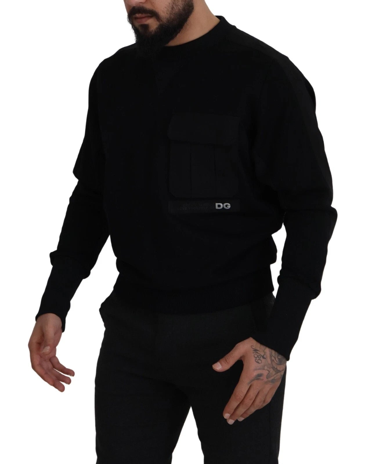 Dolce & Gabbana Black Cotton Crewneck Sweatshirt Men's Sweater