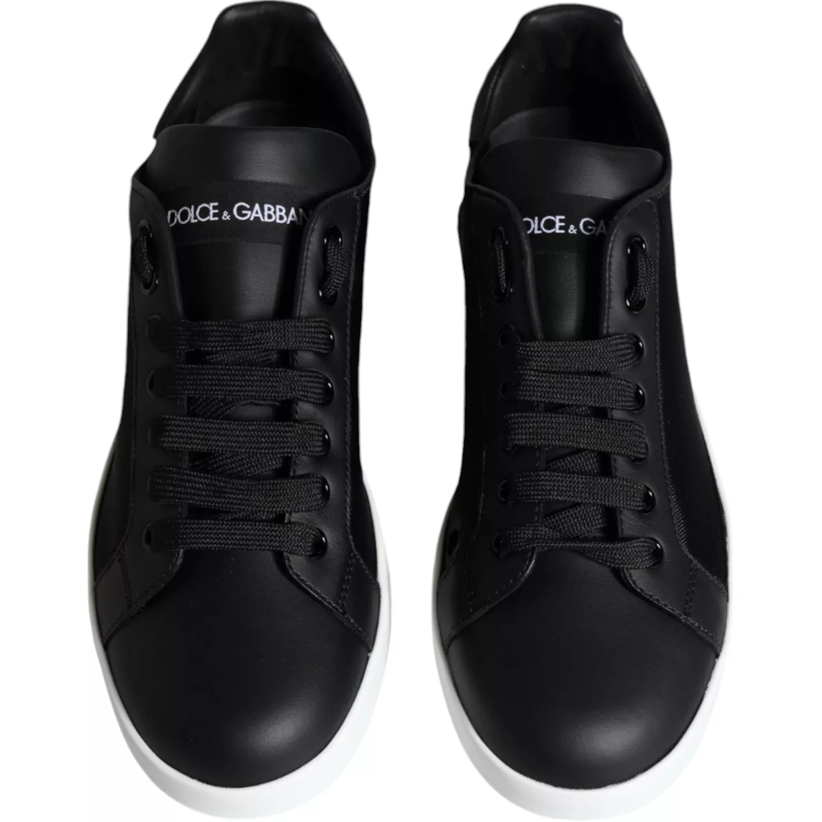 Dolce & Gabbana Black Calf Leather Portofino Sneakers Men's Shoes (Pre-Owned)