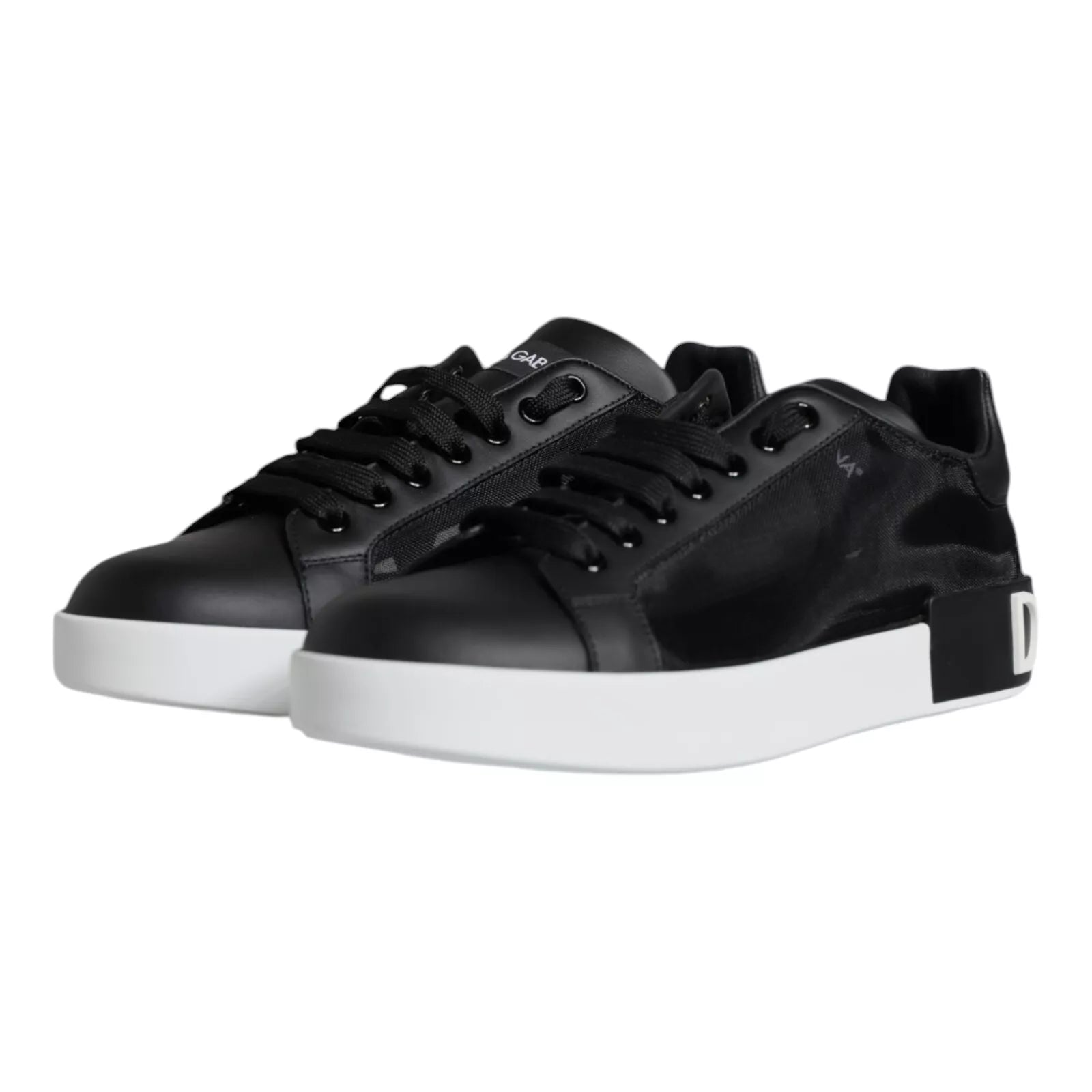 Dolce & Gabbana Black Calf Leather Portofino Sneakers Men's Shoes (Pre-Owned)