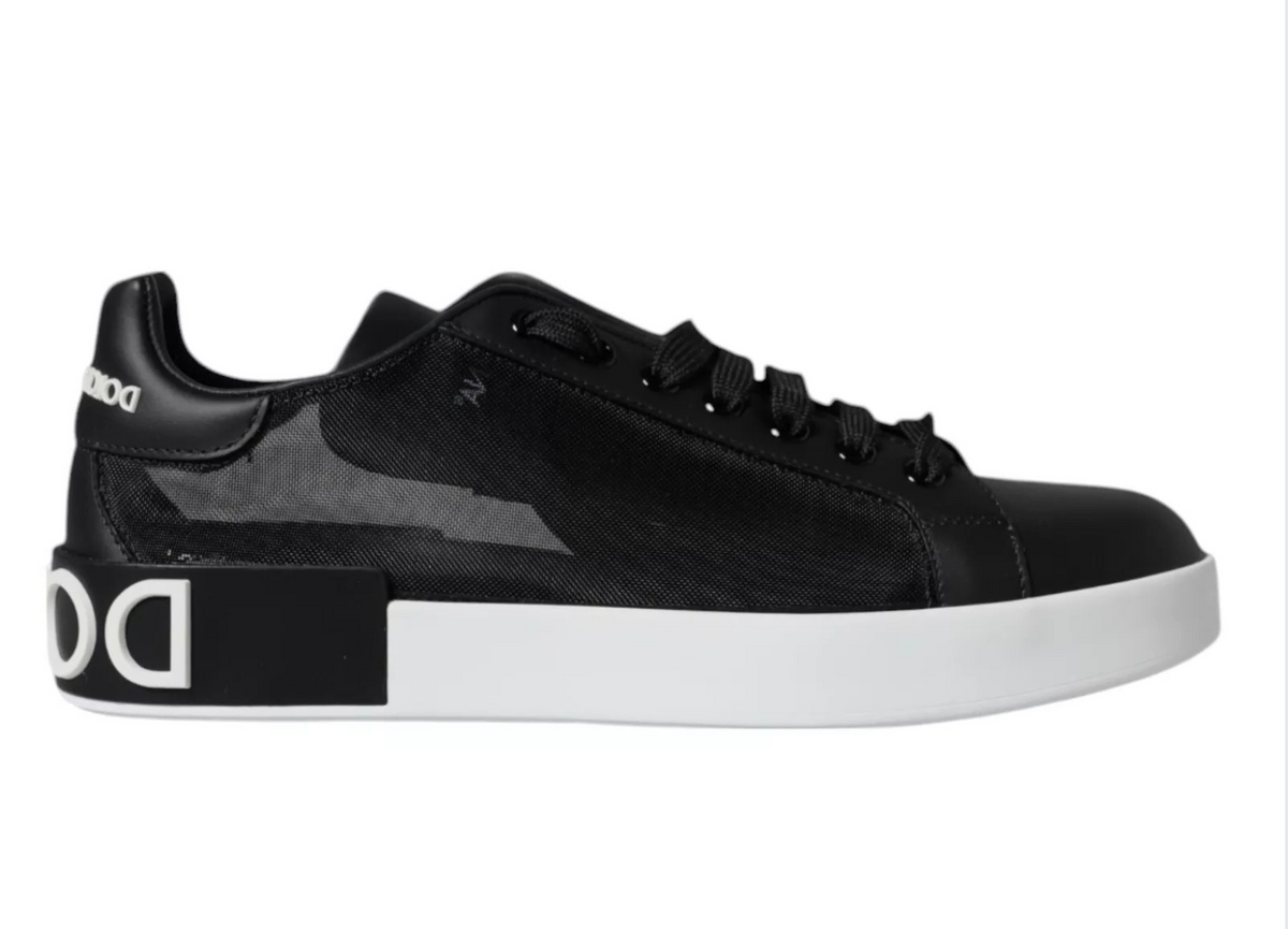 Dolce & Gabbana Black Calf Leather Portofino Sneakers Men's Shoes (Pre-Owned)
