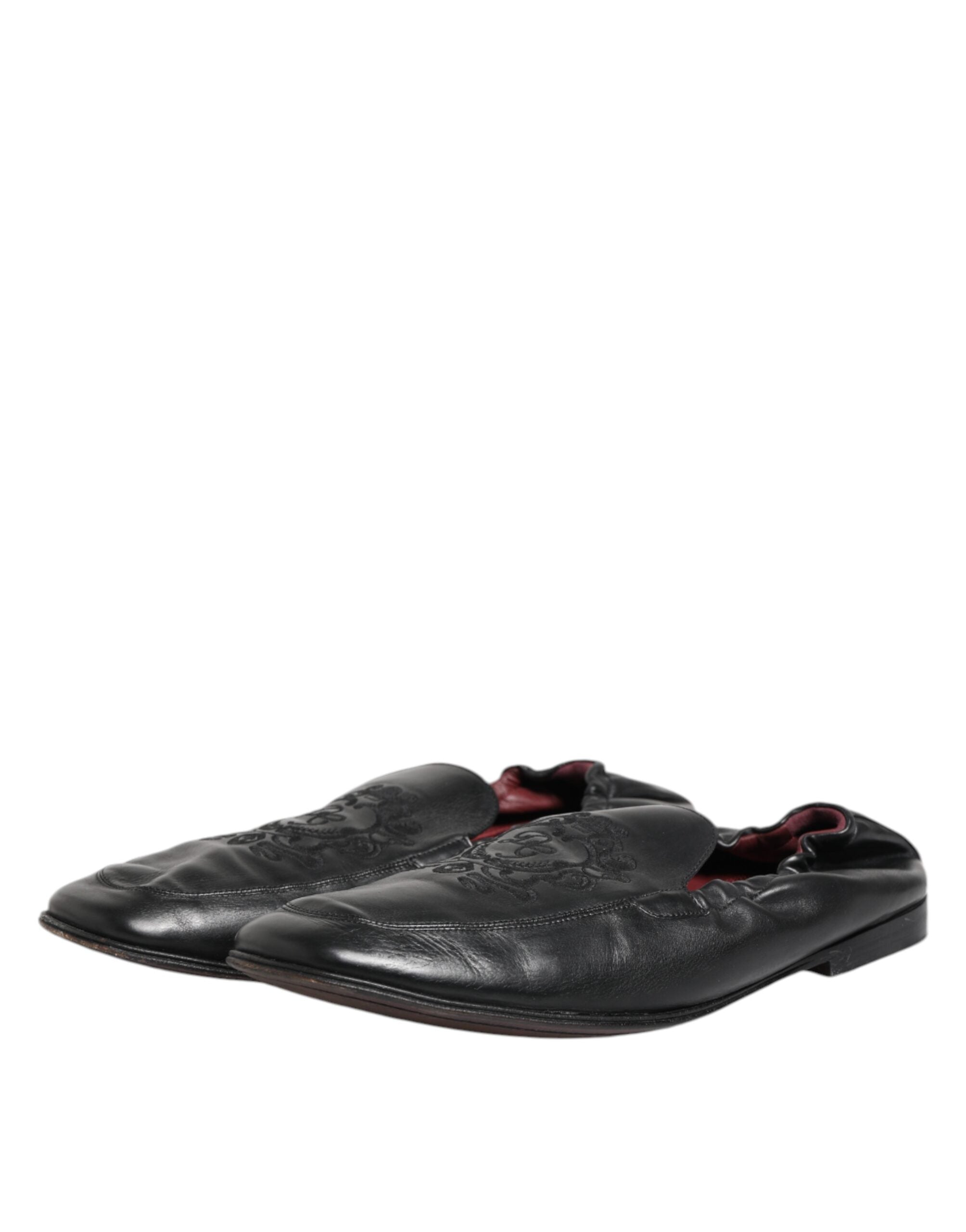 Dolce & Gabbana Black Leather Slip On Men Flat Loafers Men's Shoes (Pre-Owned)