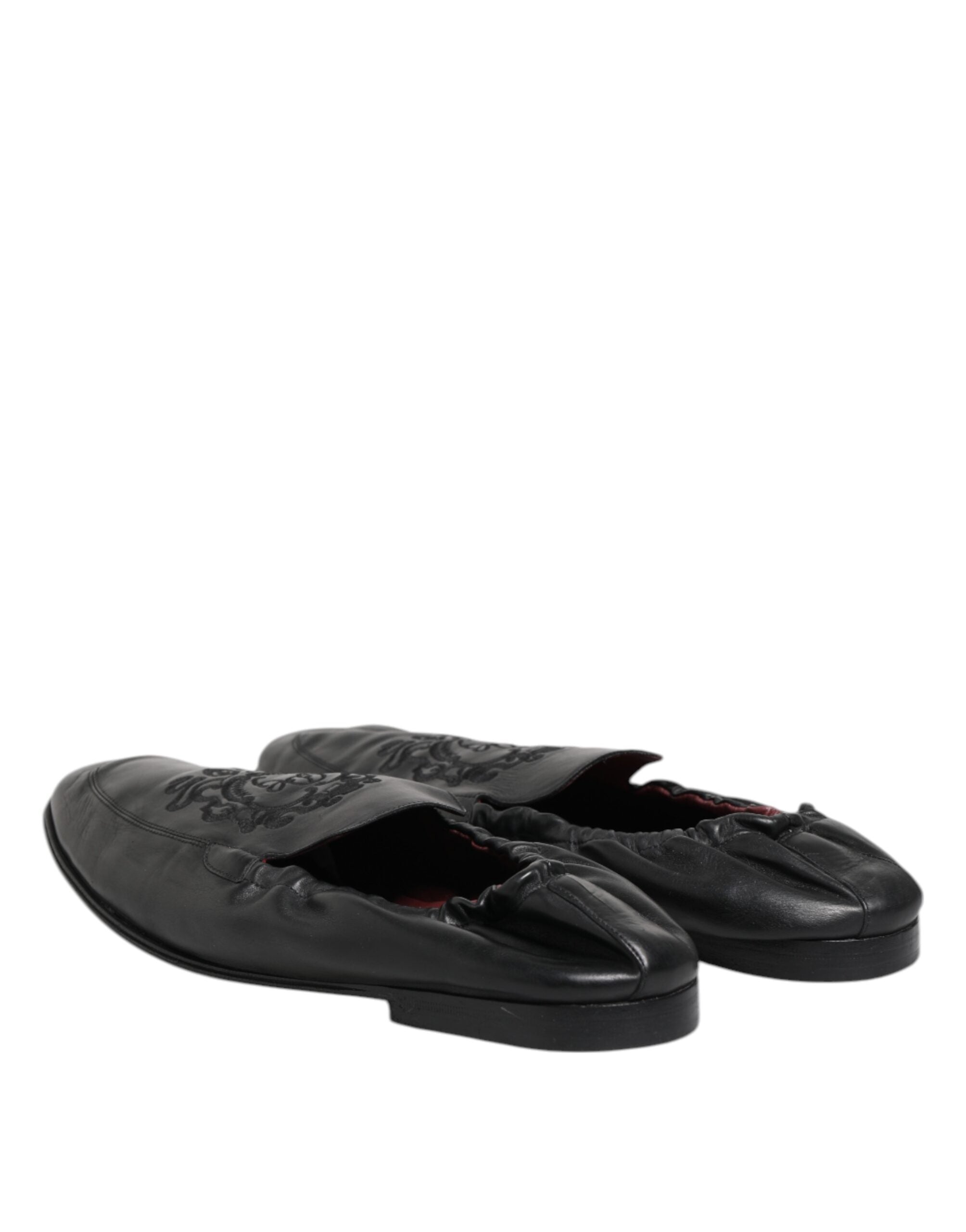Dolce & Gabbana Black Leather Slip On Men Flat Loafers Men's Shoes (Pre-Owned)