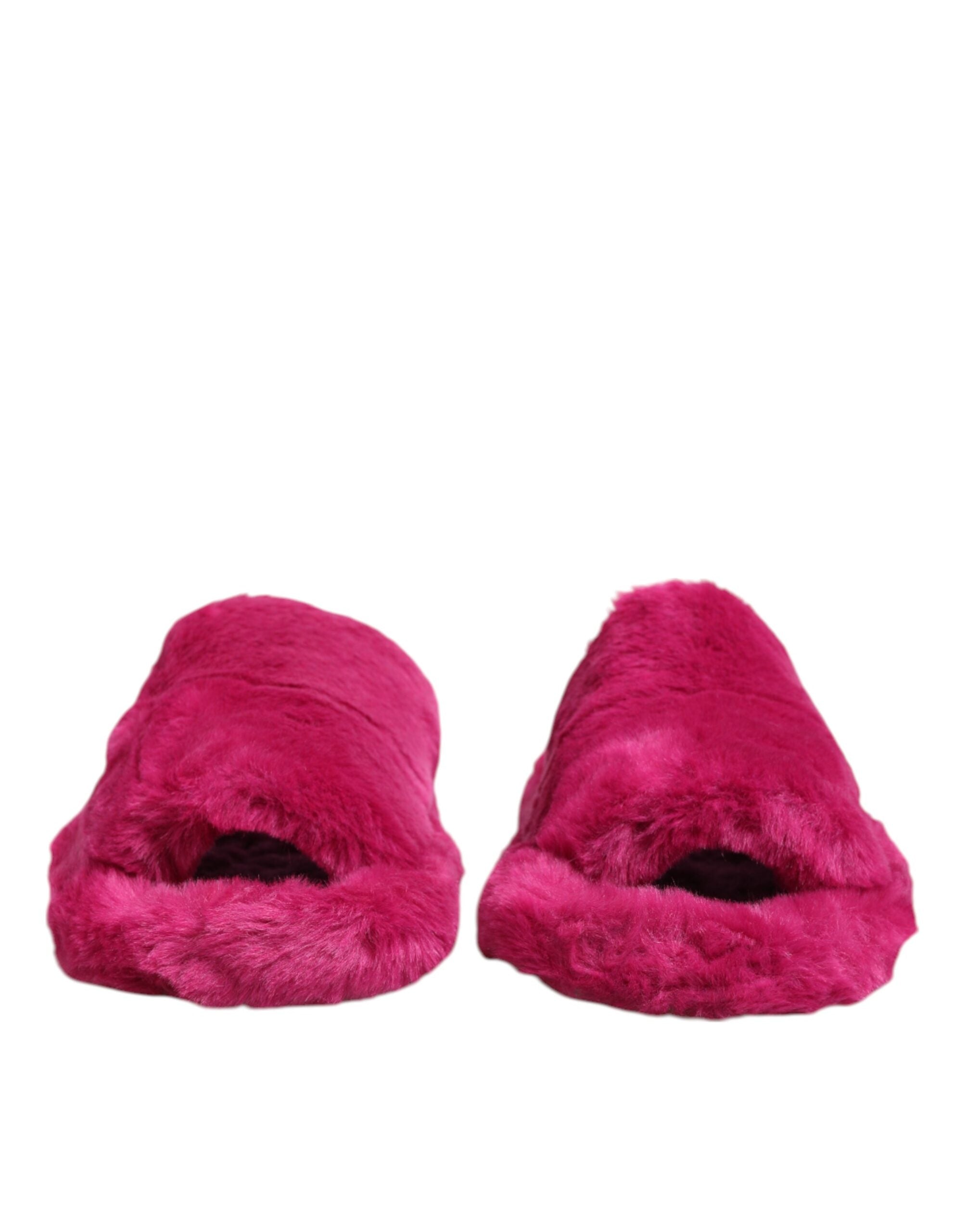 Dolce & Gabbana Pink Acrylic Faux Fur Mens Flats Sandals Men's Shoes