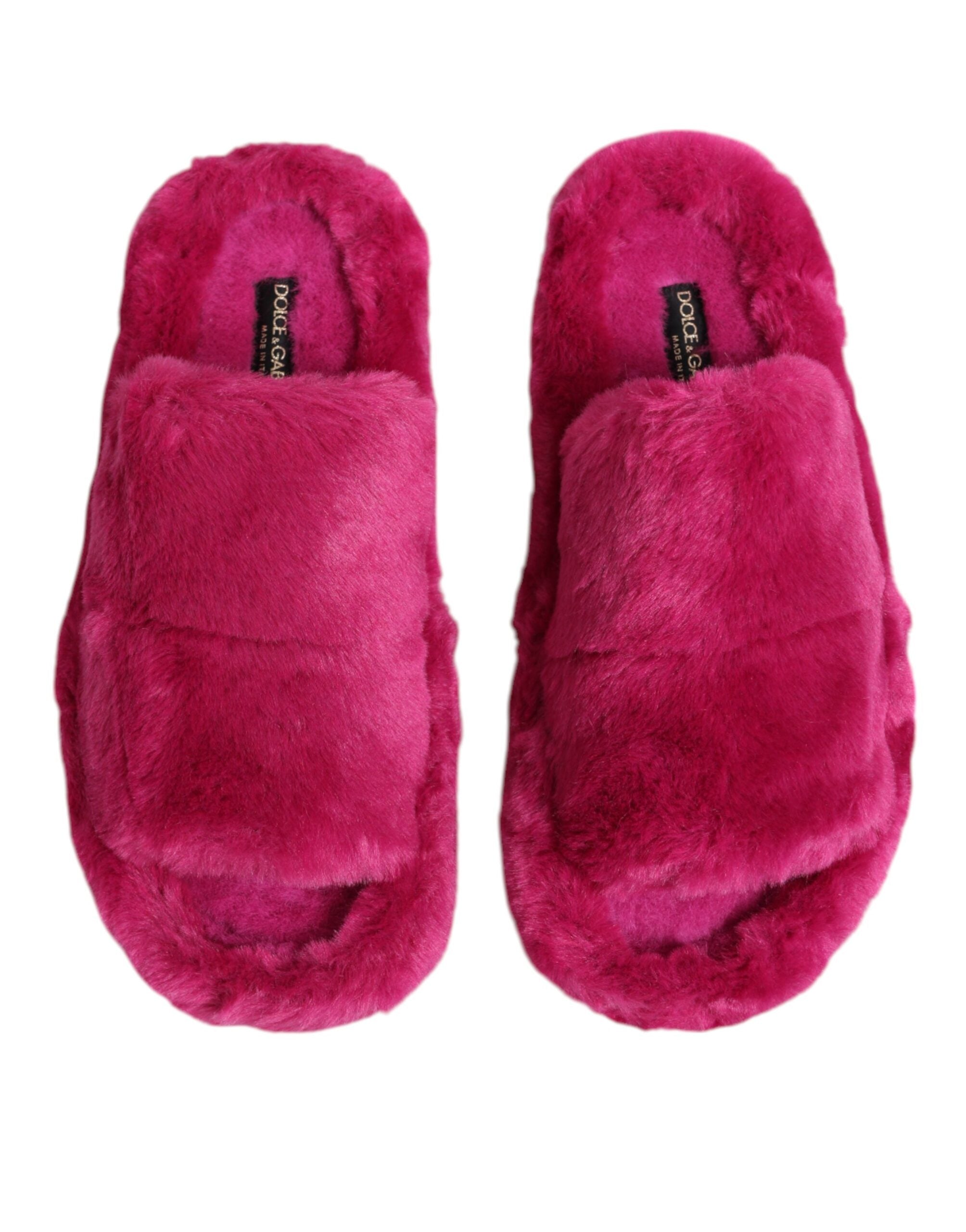 Dolce & Gabbana Pink Acrylic Faux Fur Mens Flats Sandals Men's Shoes