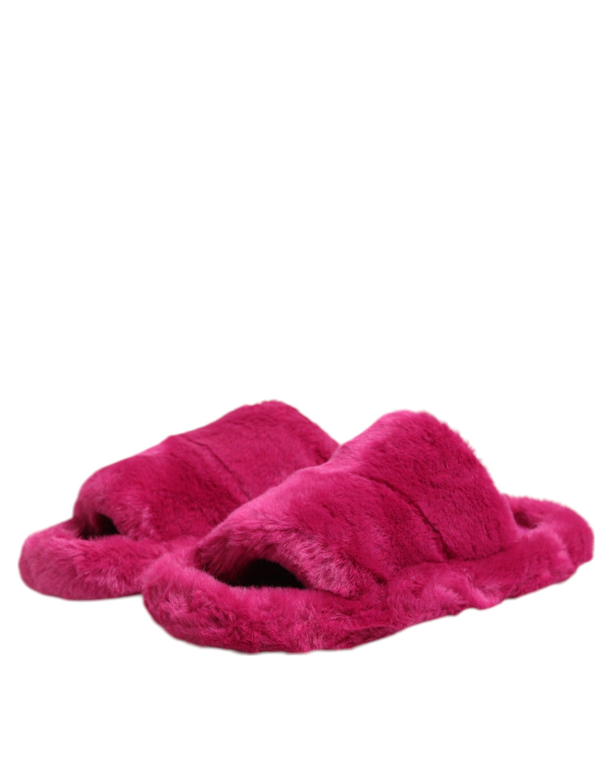 Dolce & Gabbana Pink Acrylic Faux Fur Mens Flats Sandals Men's Shoes