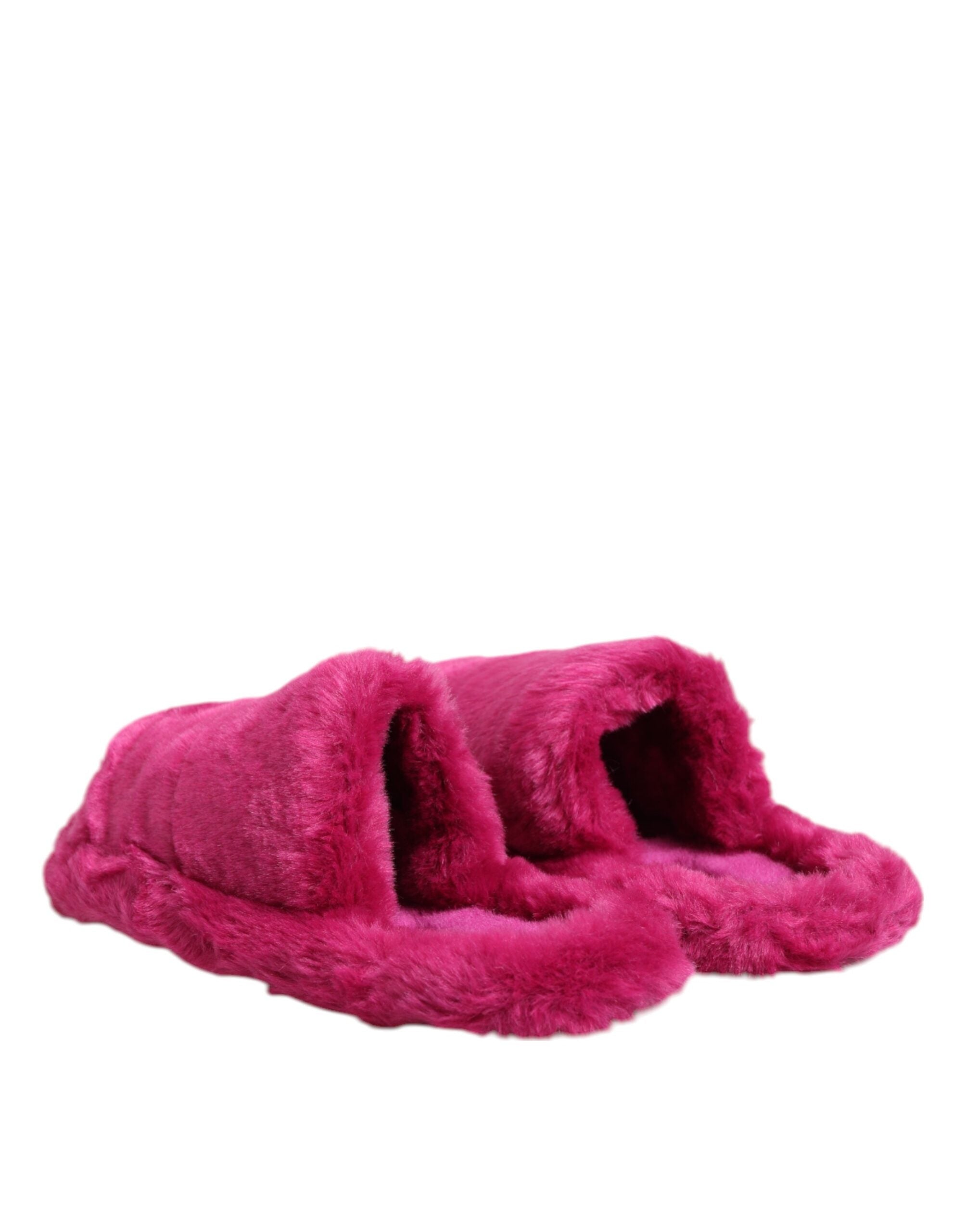 Dolce & Gabbana Pink Acrylic Faux Fur Mens Flats Sandals Men's Shoes