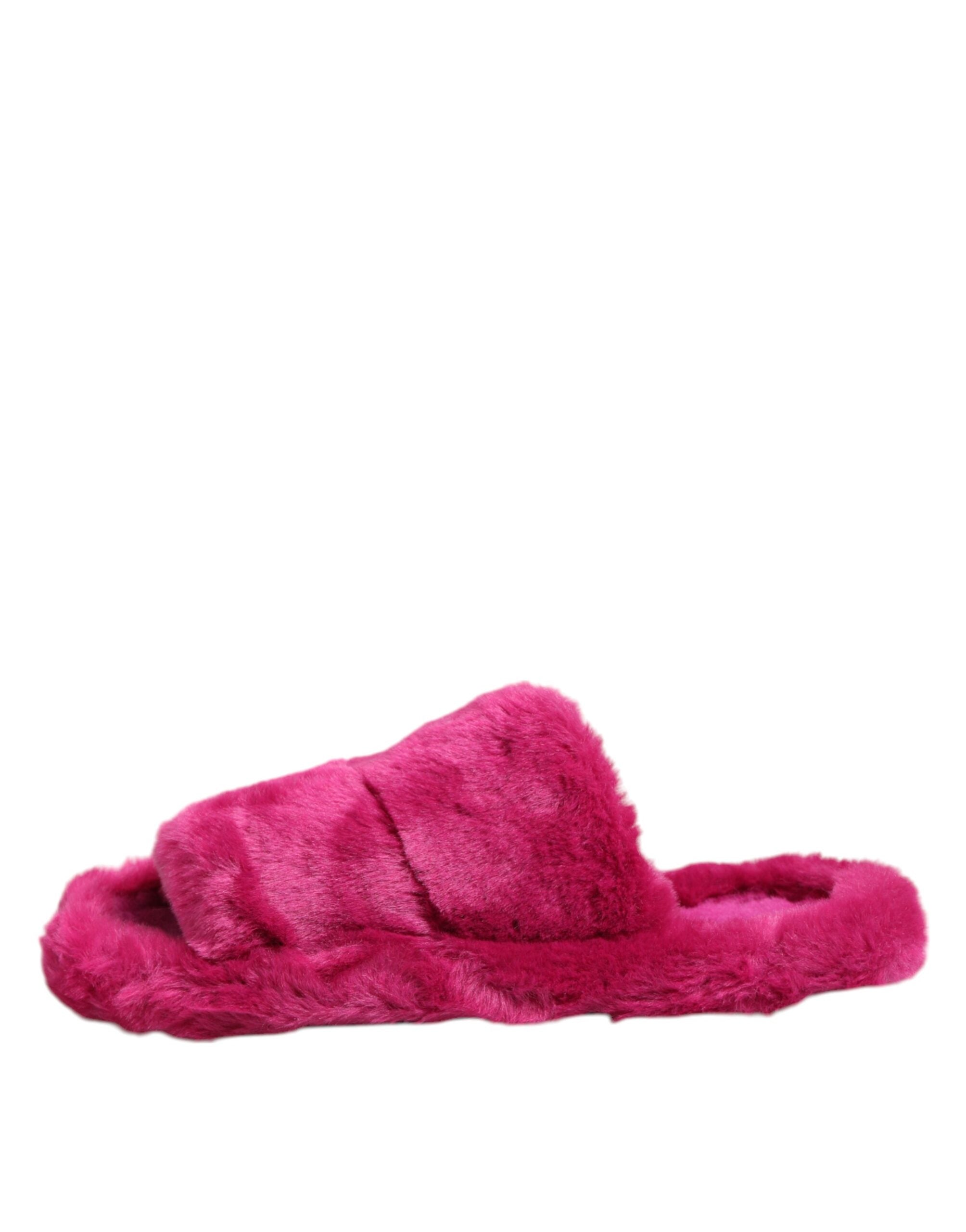 Dolce & Gabbana Pink Acrylic Faux Fur Mens Flats Sandals Men's Shoes