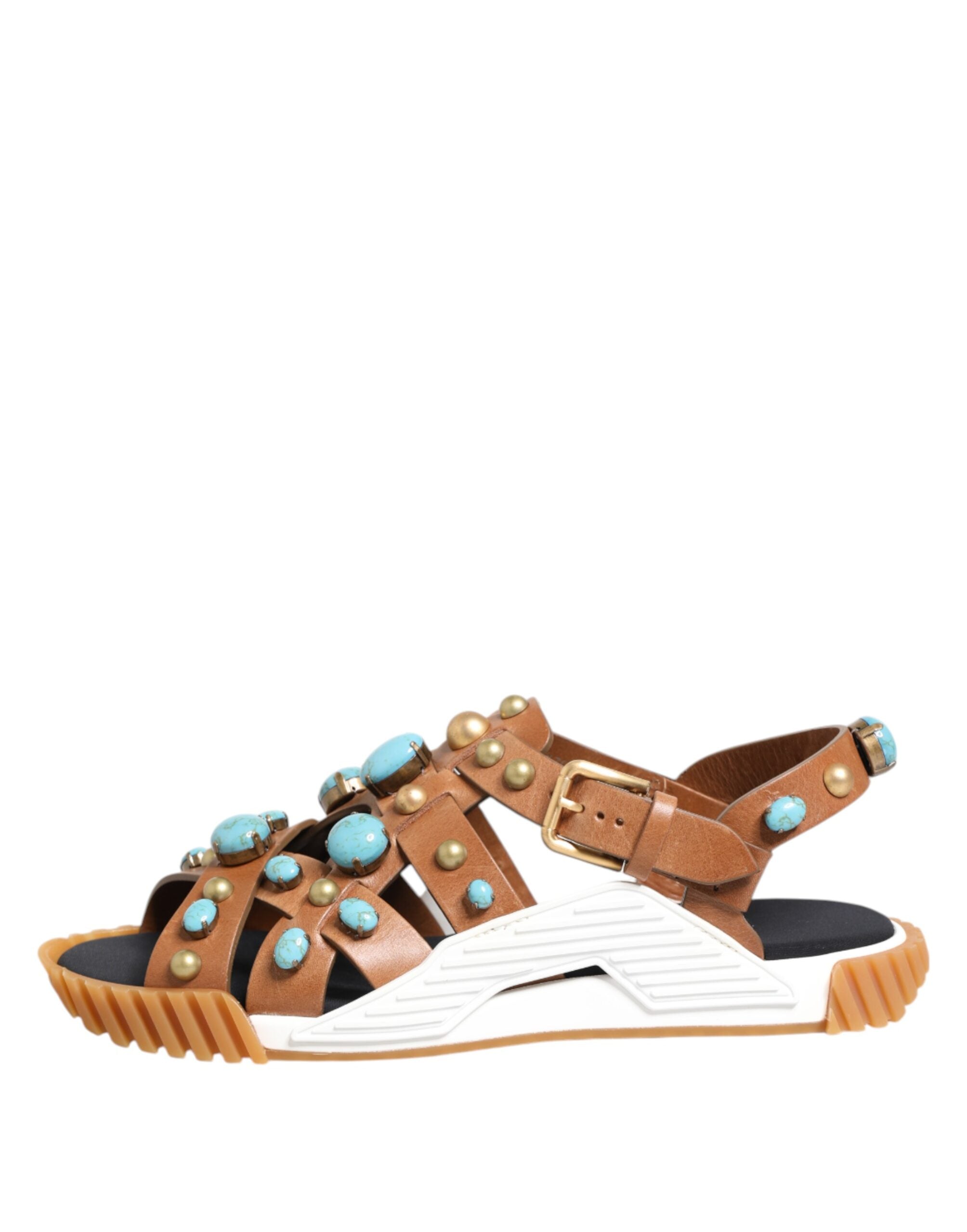 Dolce & Gabbana Brown Leather Studded Slides Sandals Men's Shoes