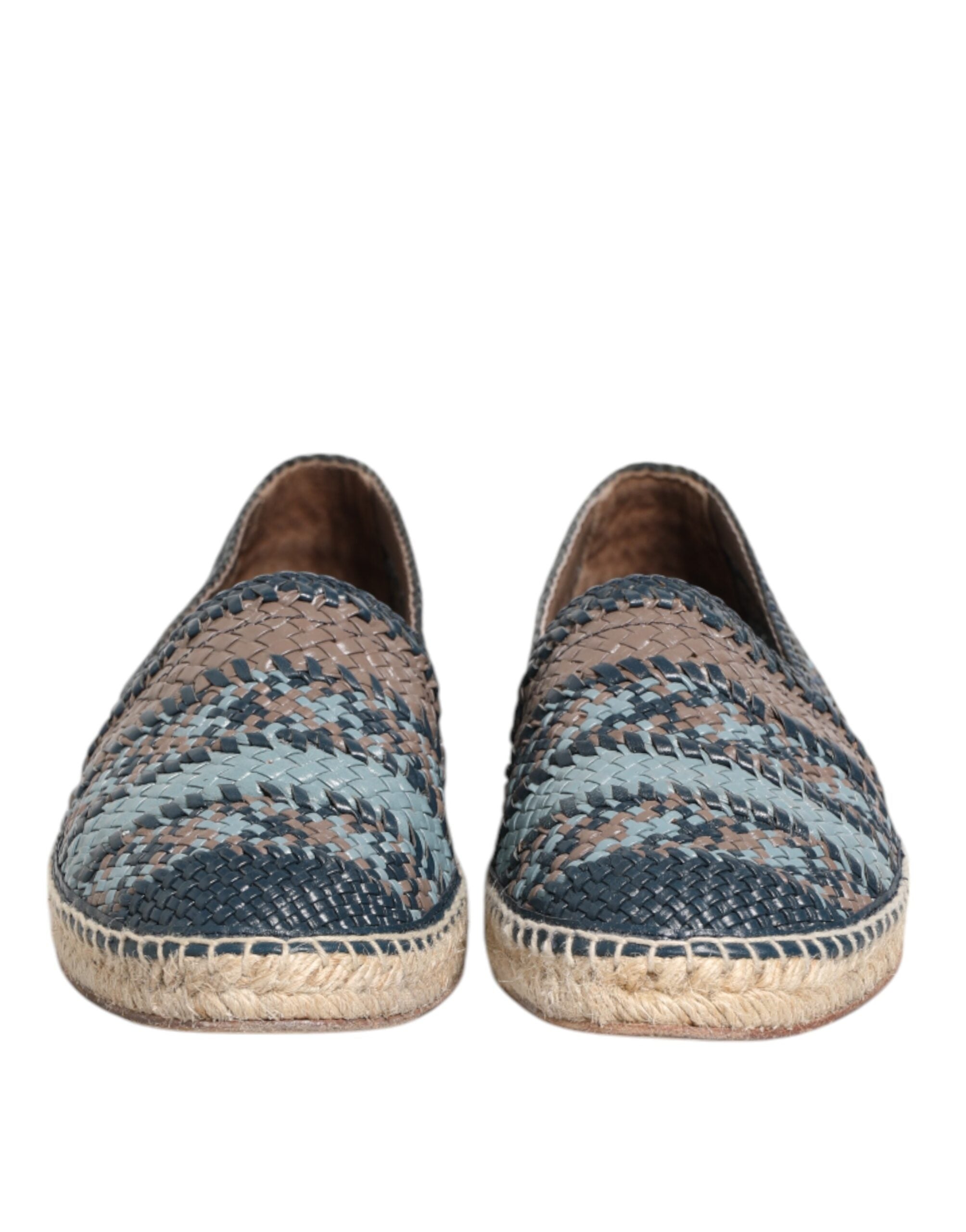Dolce & Gabbana Blue Gray Woven Leather Buffalo Espadrille Men's Shoes
