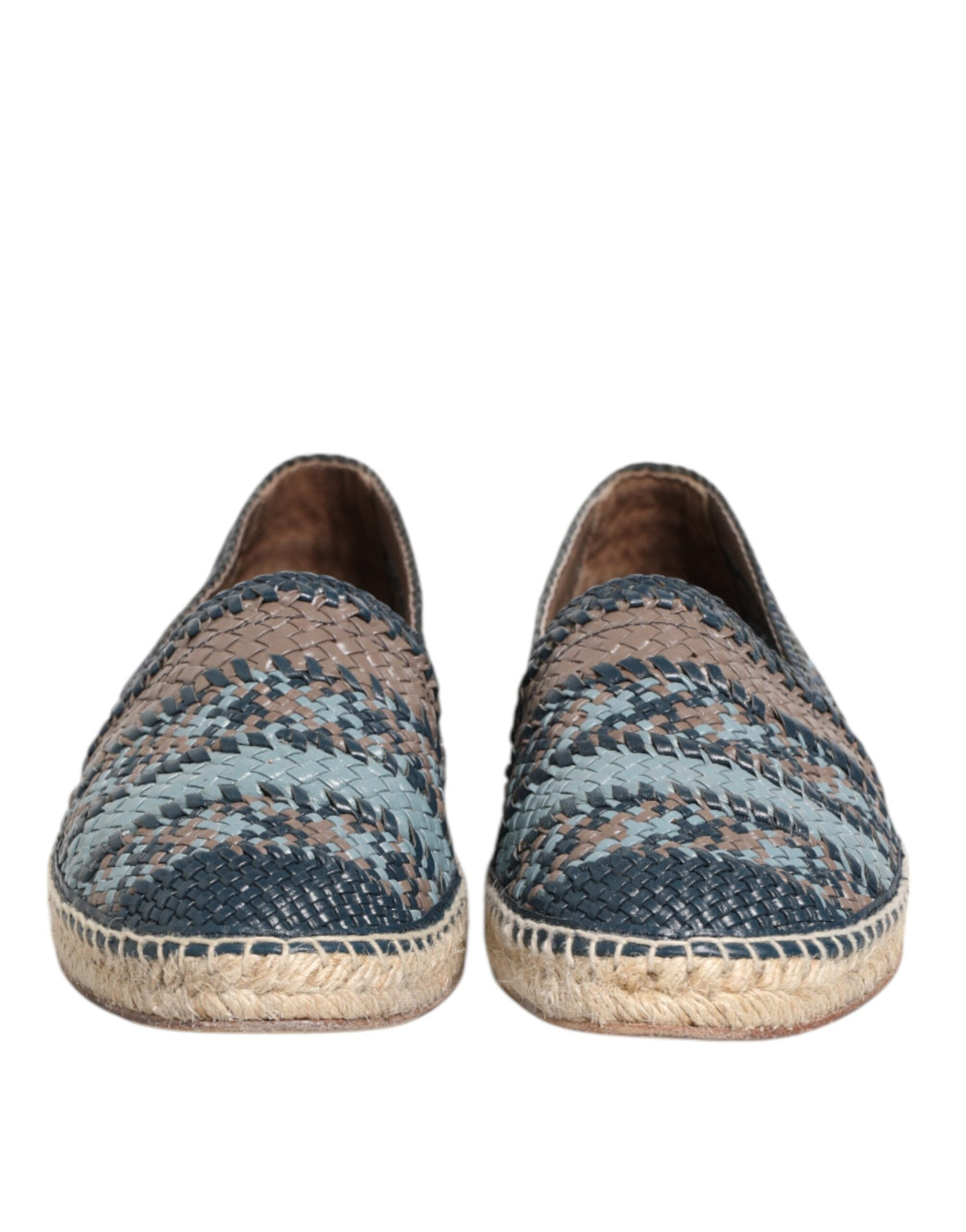 Dolce & Gabbana Blue Gray Woven Leather Buffalo Espadrille Men's Shoes
