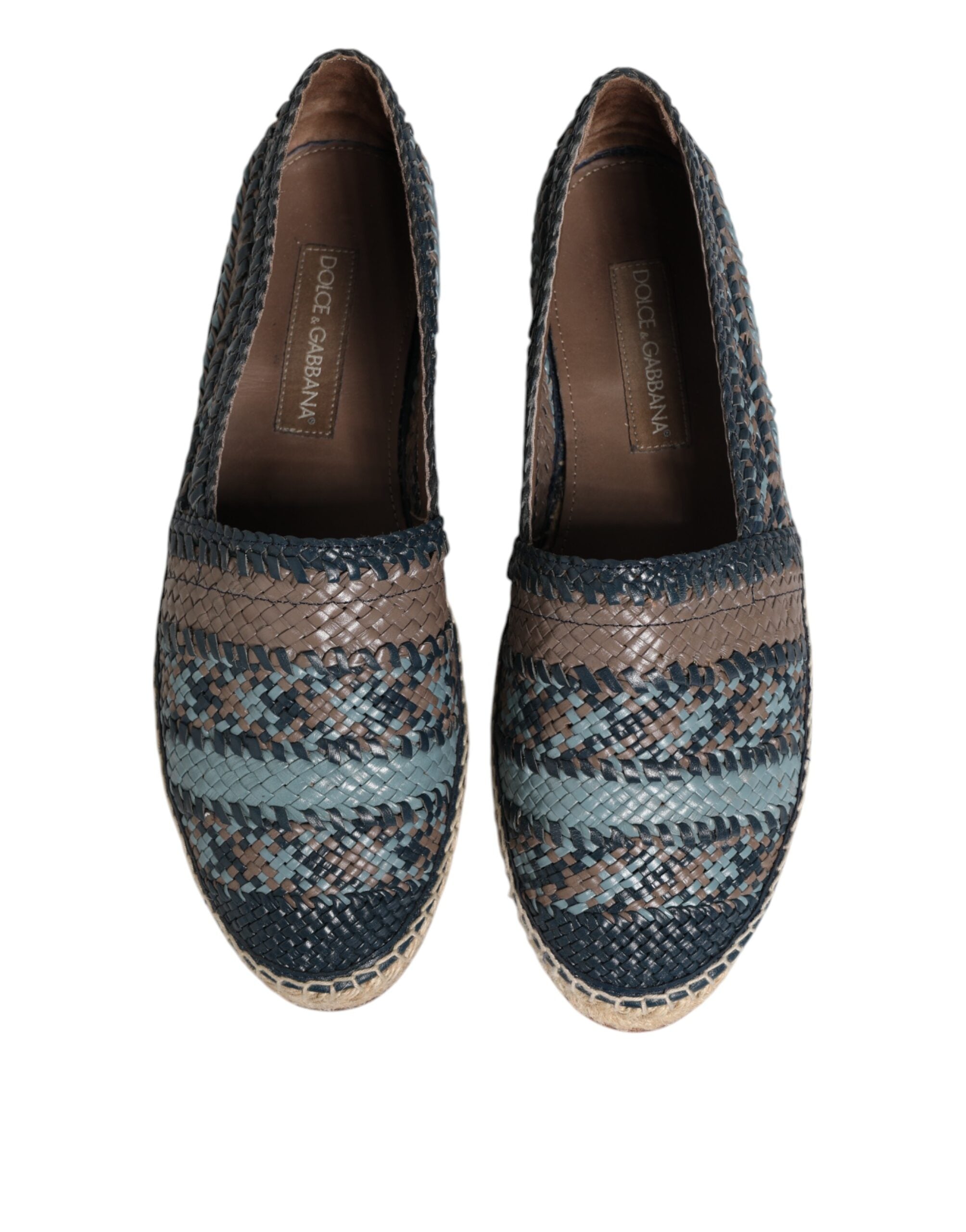 Dolce & Gabbana Blue Gray Woven Leather Buffalo Espadrille Men's Shoes