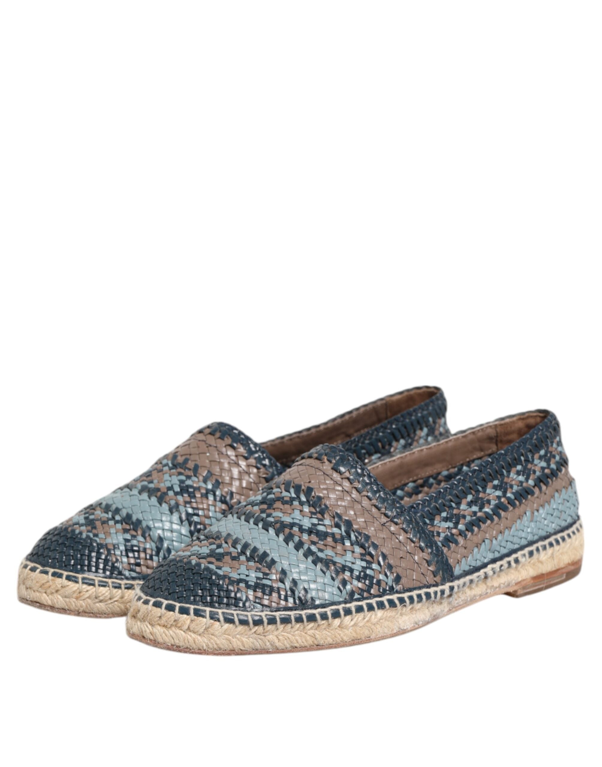 Dolce & Gabbana Blue Gray Woven Leather Buffalo Espadrille Men's Shoes