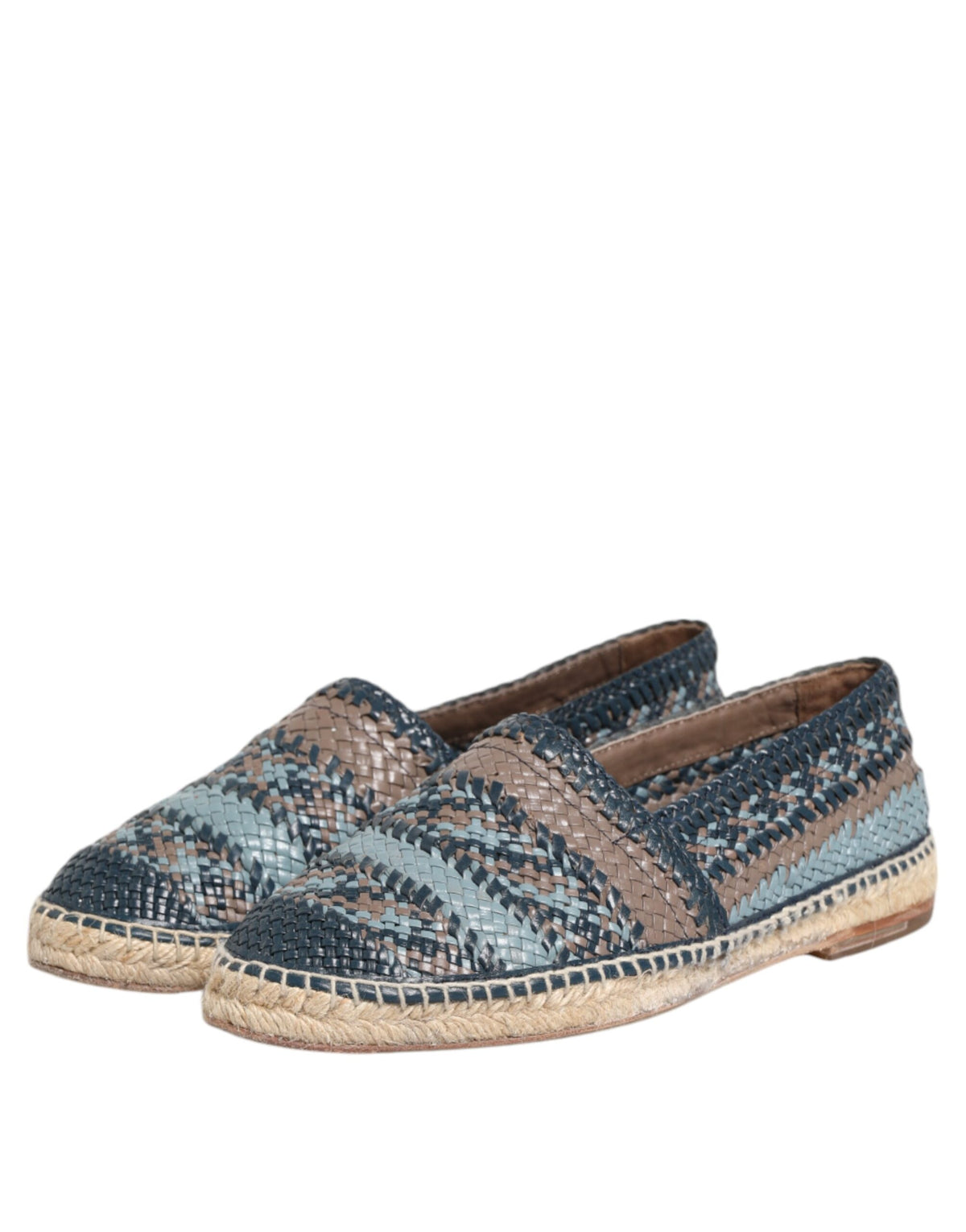 Dolce & Gabbana Blue Gray Woven Leather Buffalo Espadrille Men's Shoes