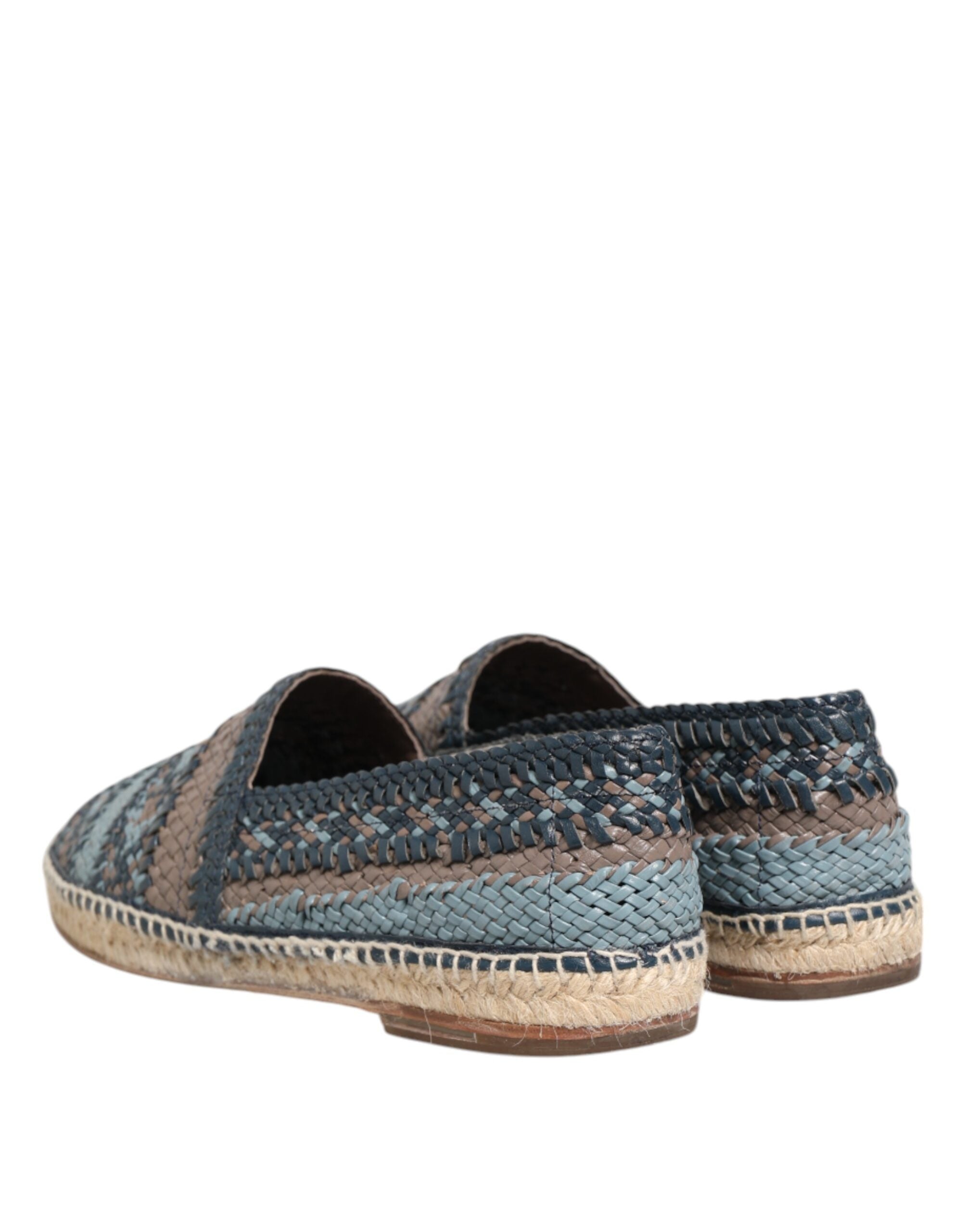 Dolce & Gabbana Blue Gray Woven Leather Buffalo Espadrille Men's Shoes