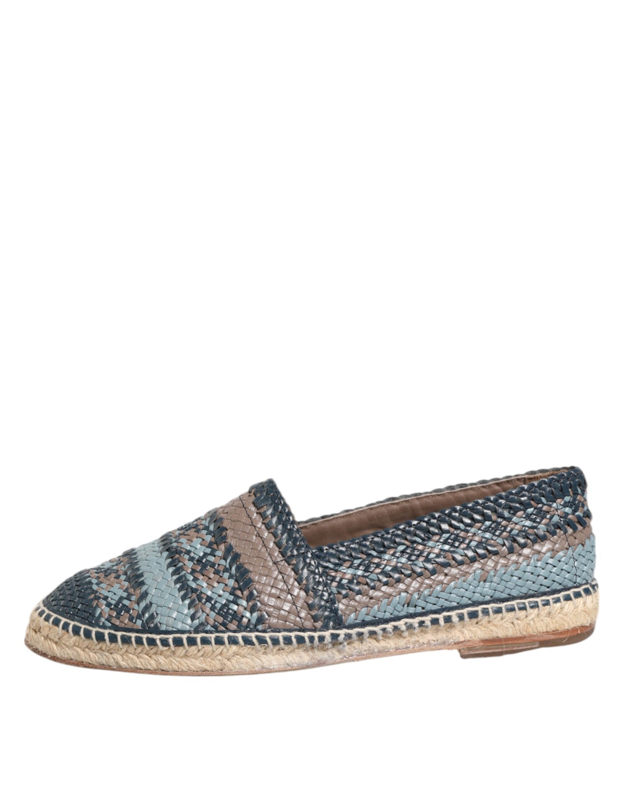 Dolce & Gabbana Blue Gray Woven Leather Buffalo Espadrille Men's Shoes