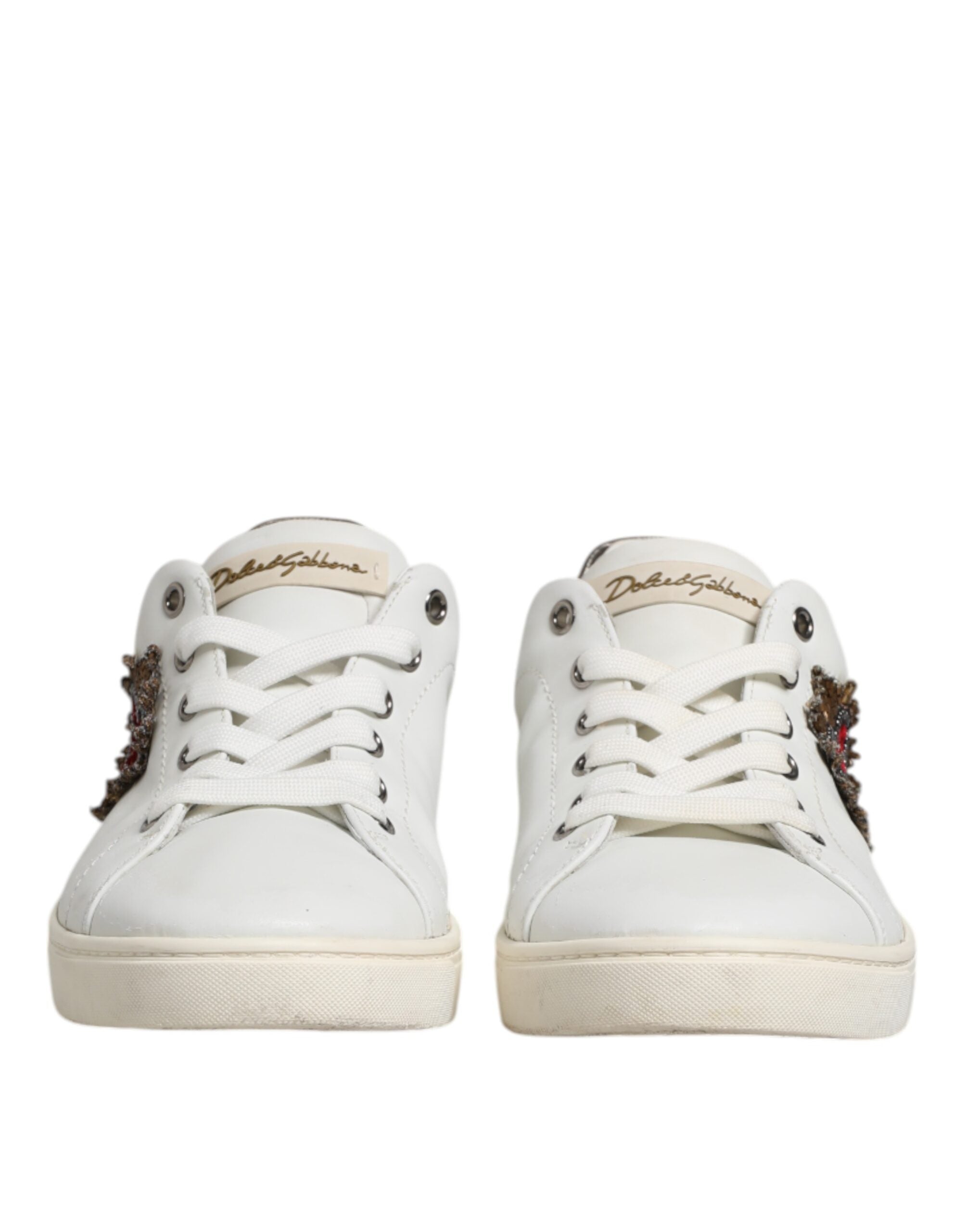 Dolce & Gabbana White Silver Sacred Heart Men Sneakers Men's Shoes (Pre-Owned)
