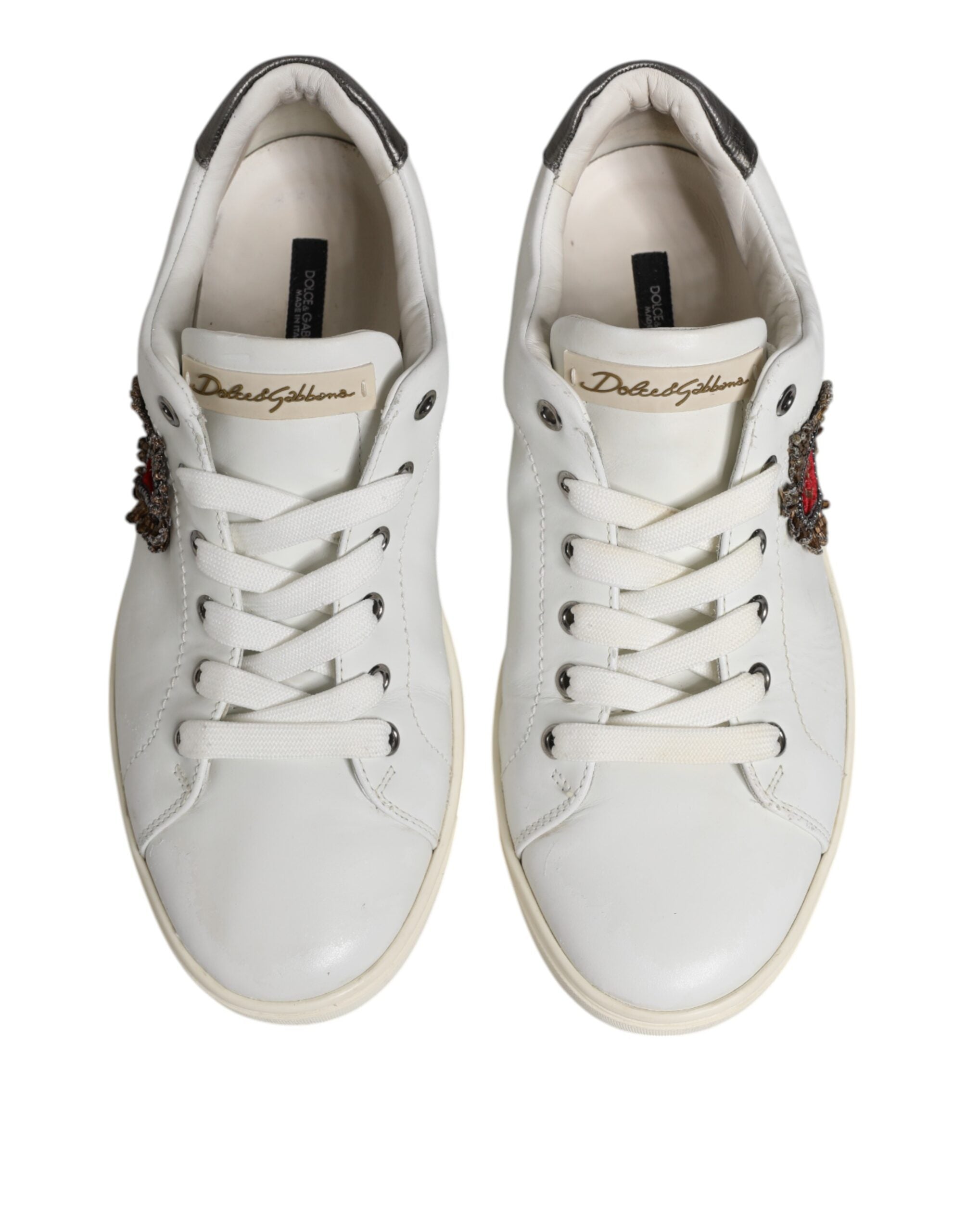 Dolce & Gabbana White Silver Sacred Heart Men Sneakers Men's Shoes (Pre-Owned)
