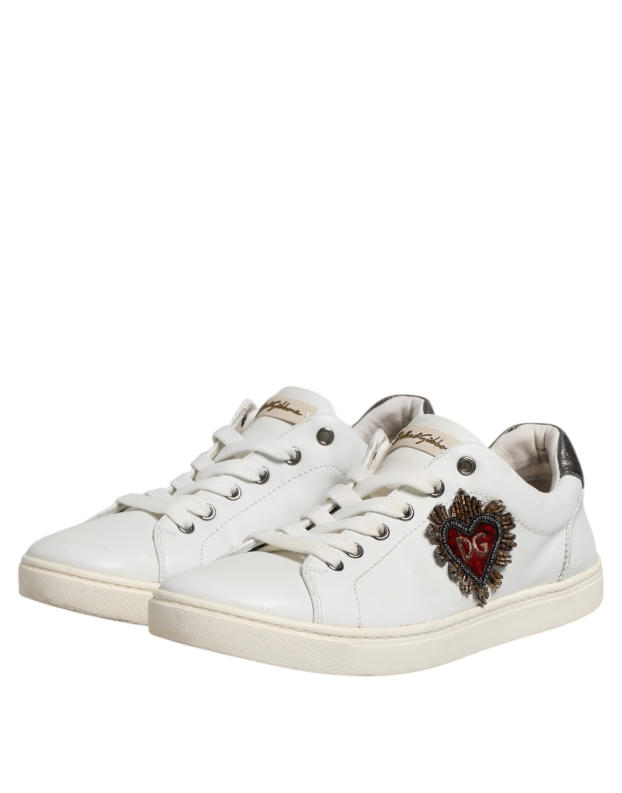 Dolce & Gabbana White Silver Sacred Heart Men Sneakers Men's Shoes (Pre-Owned)