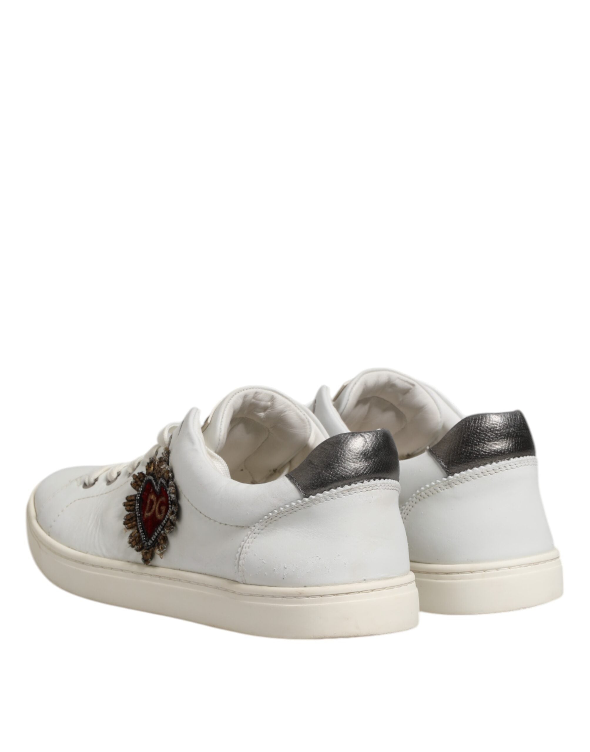 Dolce & Gabbana White Silver Sacred Heart Men Sneakers Men's Shoes (Pre-Owned)