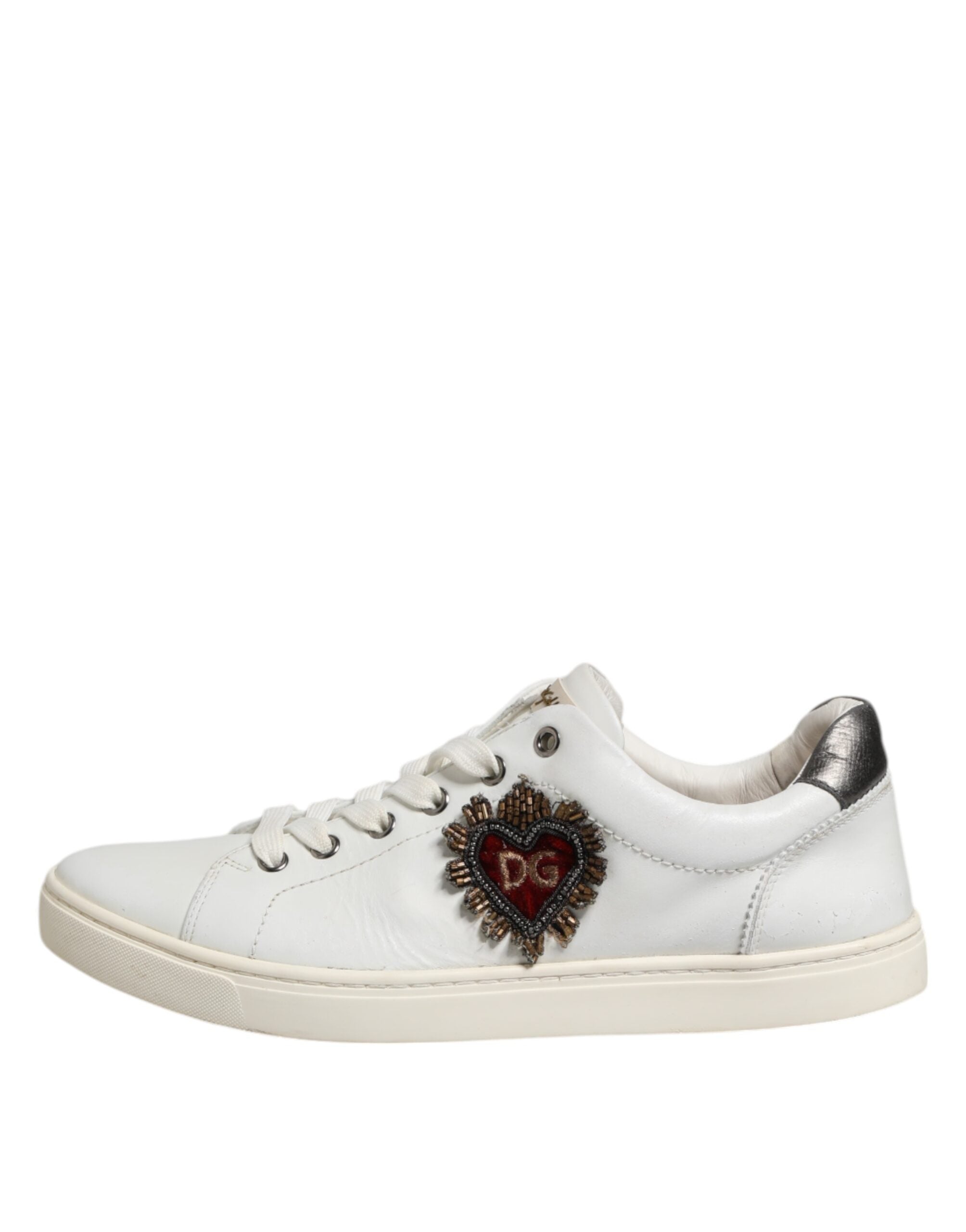 Dolce & Gabbana White Silver Sacred Heart Men Sneakers Men's Shoes (Pre-Owned)